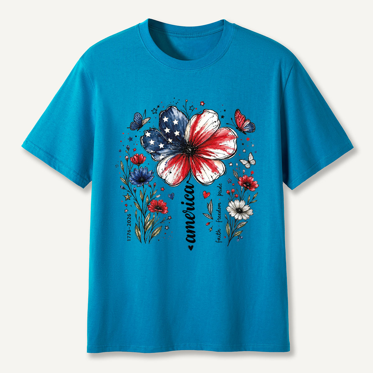 USA 250th Anniversary Floral T-Shirt