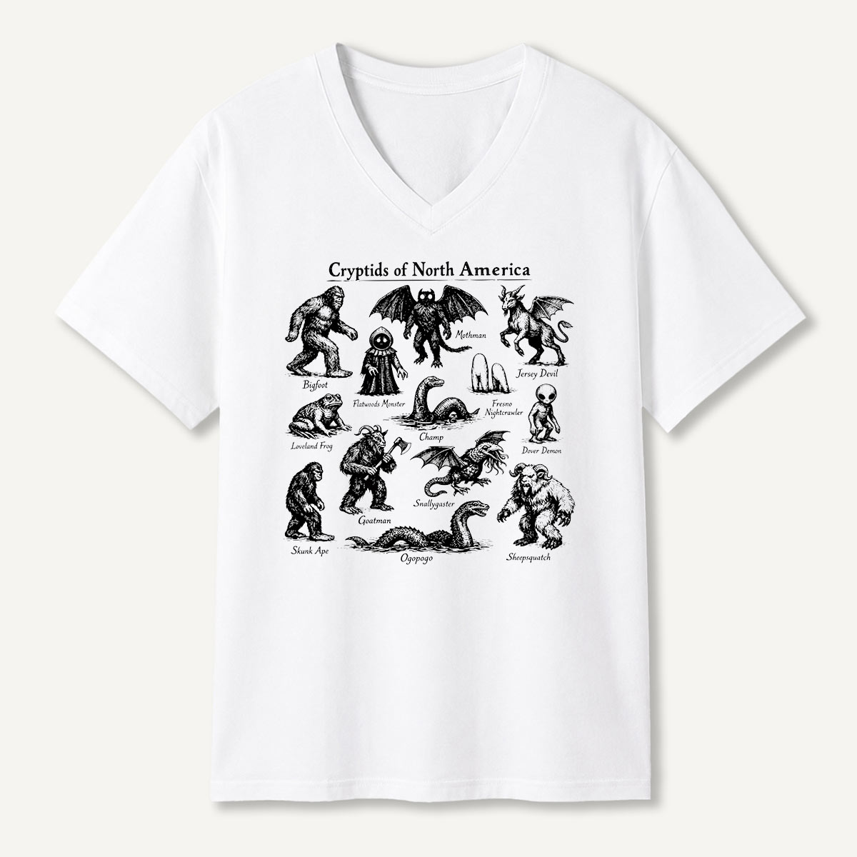 Cryptids Of North America Field Guide V-neck T-Shirt