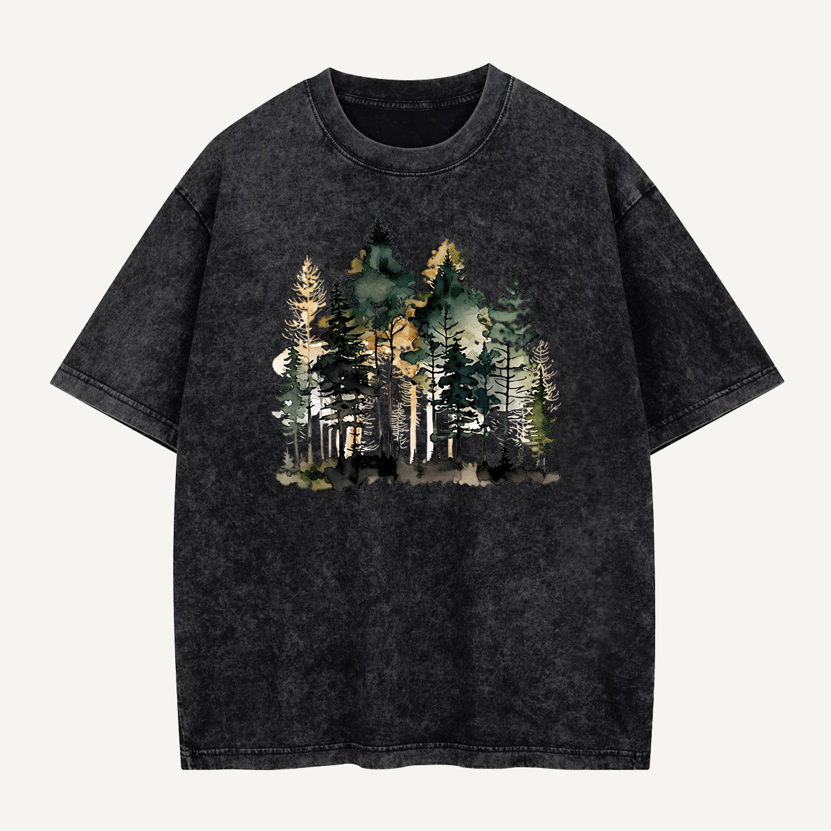 Watercolor Pine Forest Landscape Washed T-Shirt