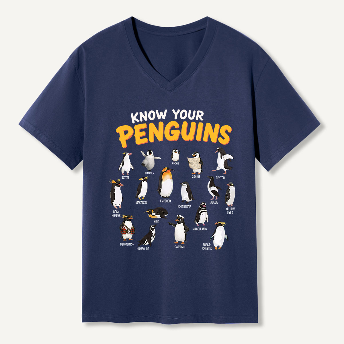 Know Your Penguins Penguin Species V-neck T-Shirt