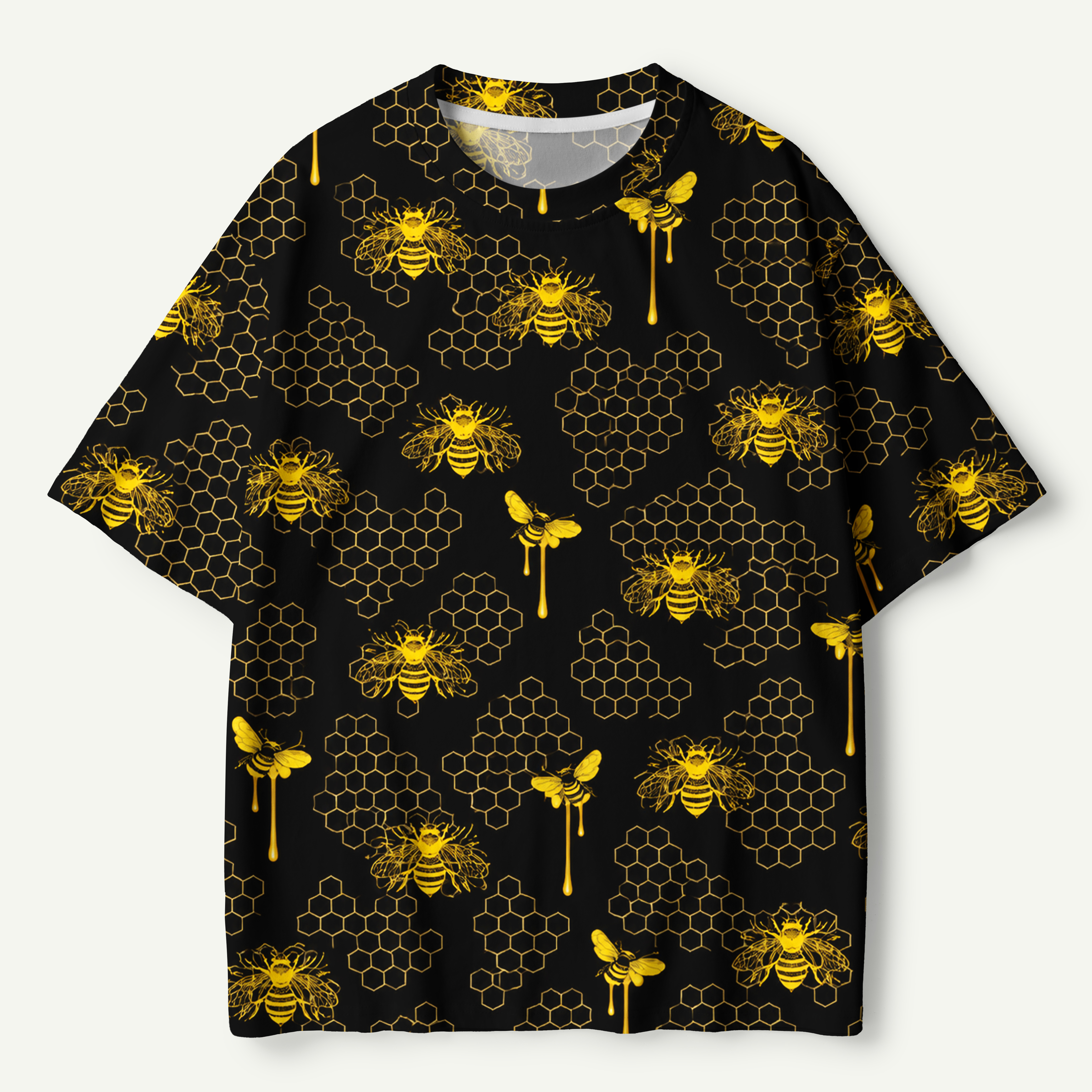 Golden Bees On Honeycomb Dark Pattern Premium Pure Cotton Tee