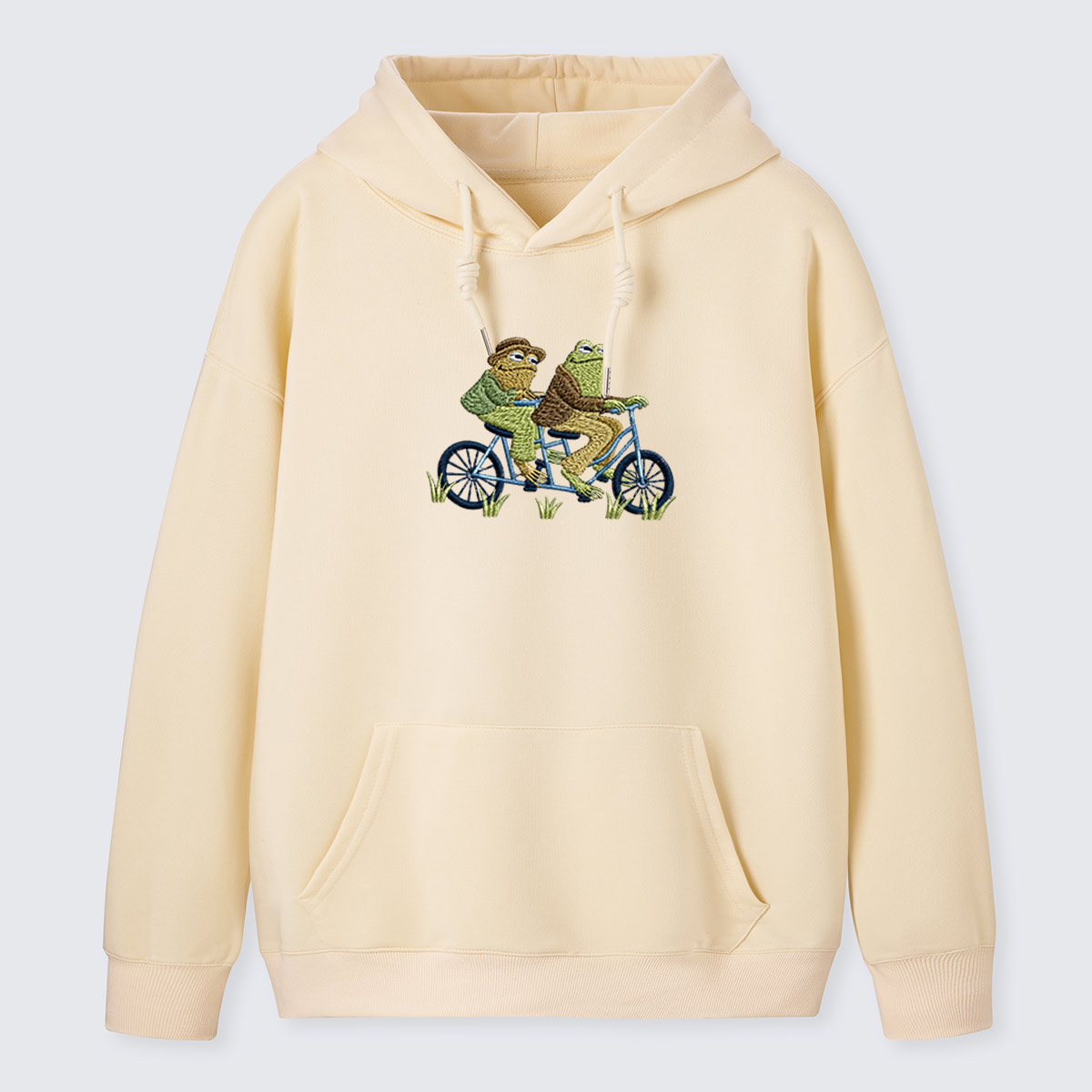 Frog on Bike Adventure Embroidered Cotton Hoodie