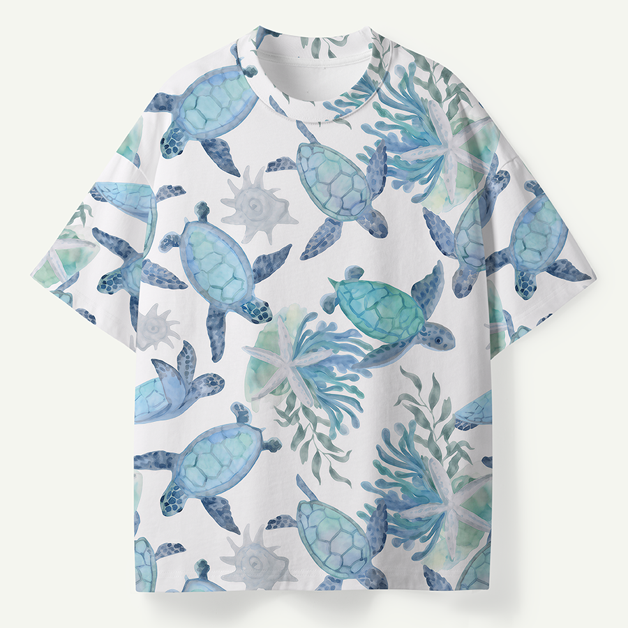 Watercolor Sea Turtle Coral Garden Premium Pure Cotton Tee