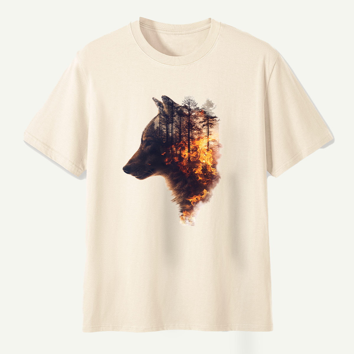 Wolf Forest Fire Double Exposure T-Shirt