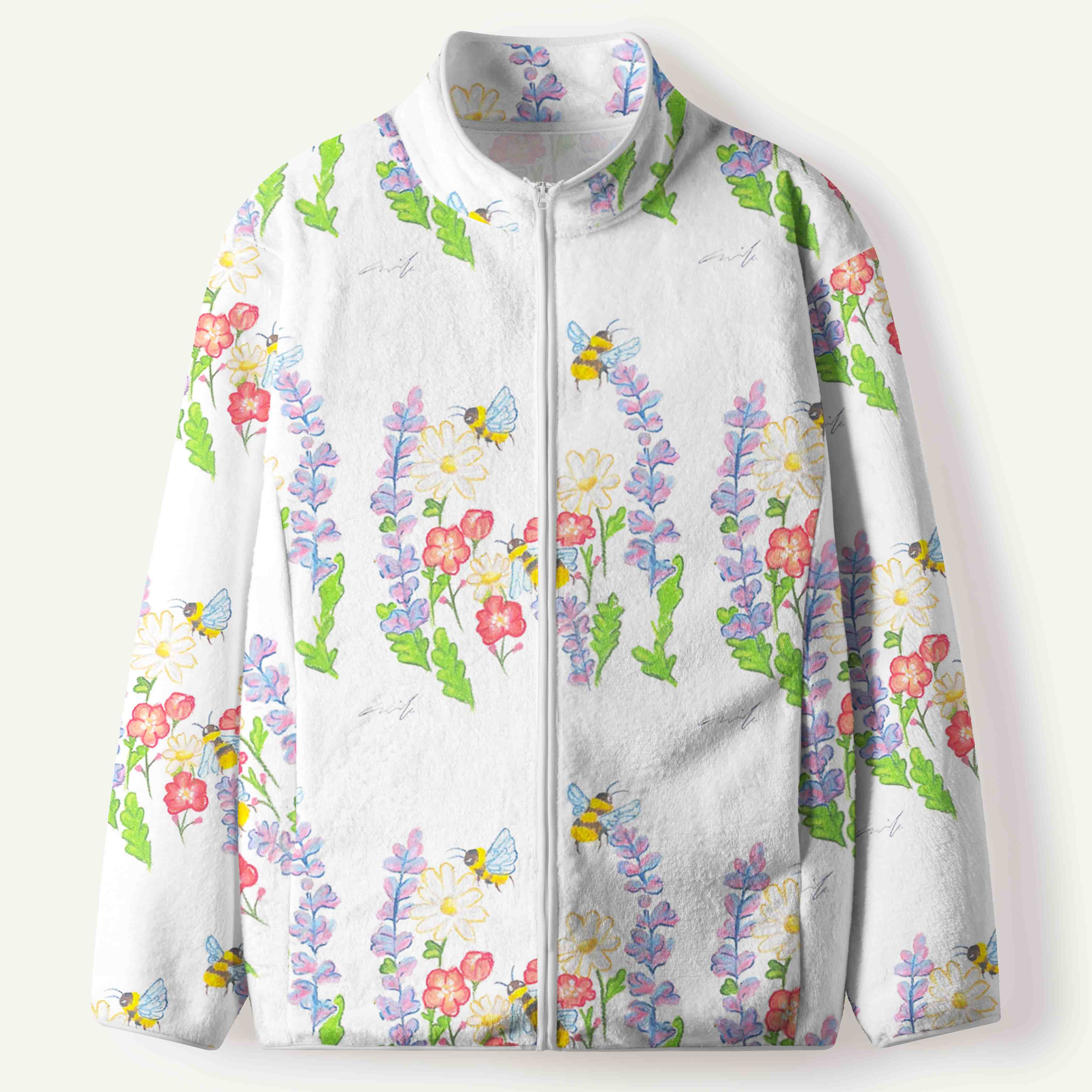 Bumblebee Wildflower Garden Women's Flannel Zip Front Cardigan