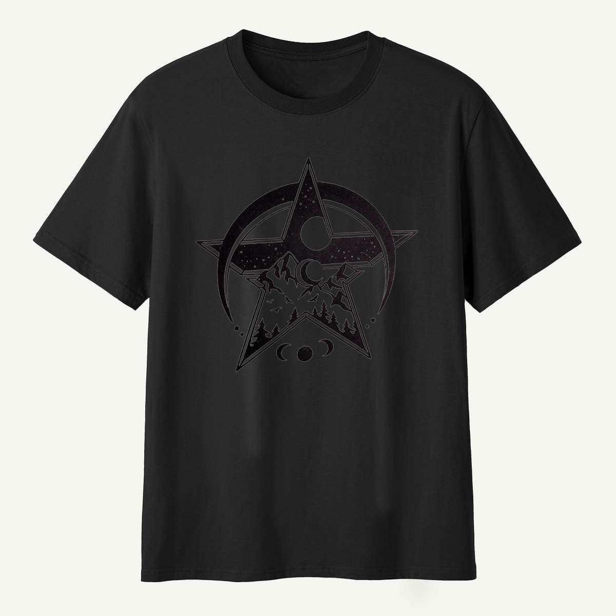 Geometric Star Mountain Moon Phase Celestial Emblem T-Shirt