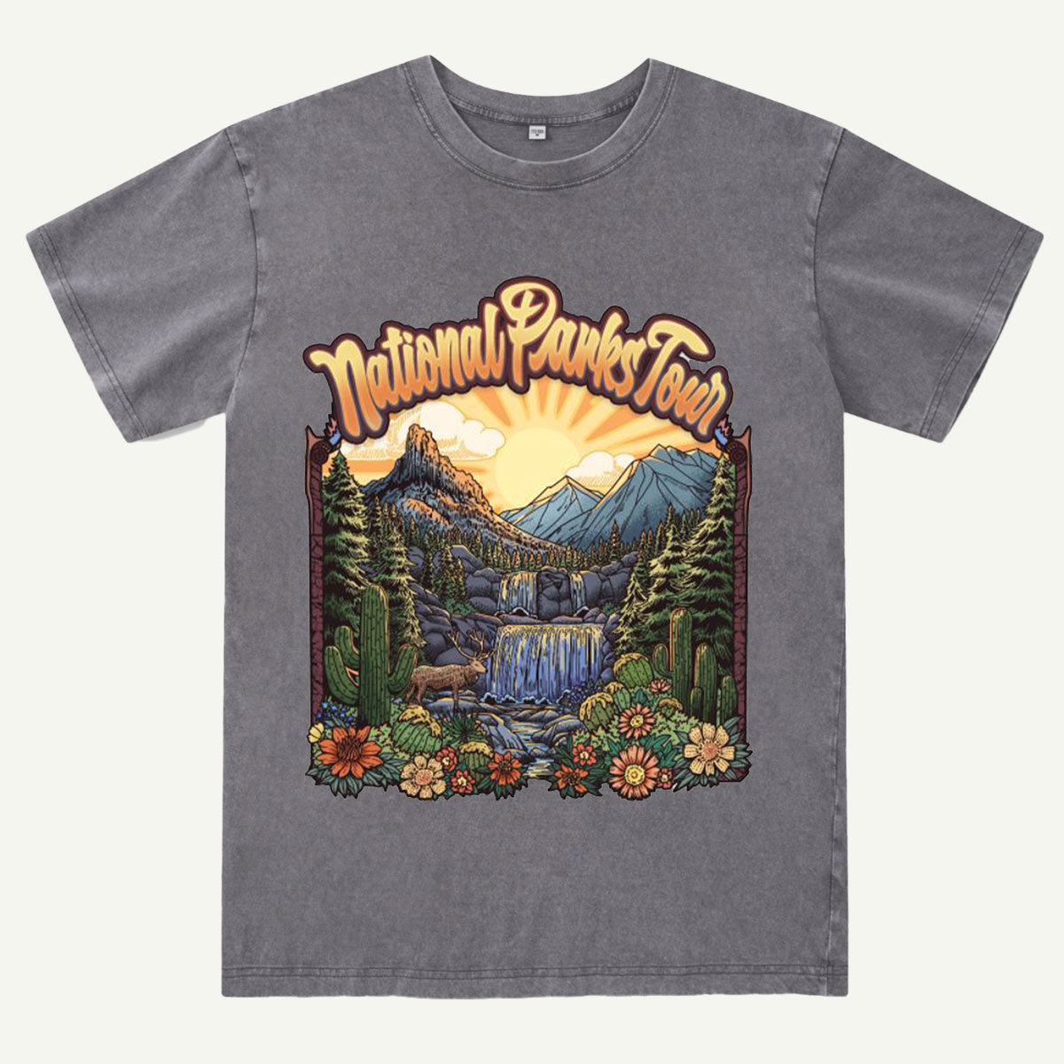 Mountain Waterfall Scenic Landscape National Parks Washed T-Shirt