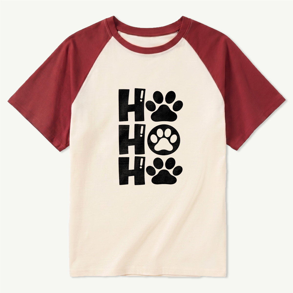 Ho Ho Ho Christmas Paw Print Typography Raglan T-Shirt