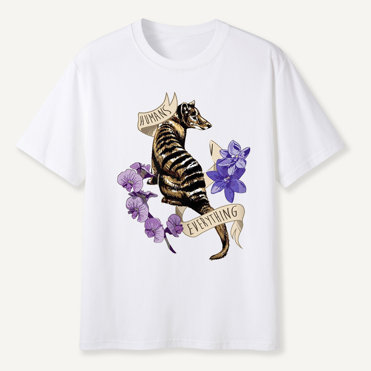 Humans Ruin Everything Thylacine Flowers T-Shirt