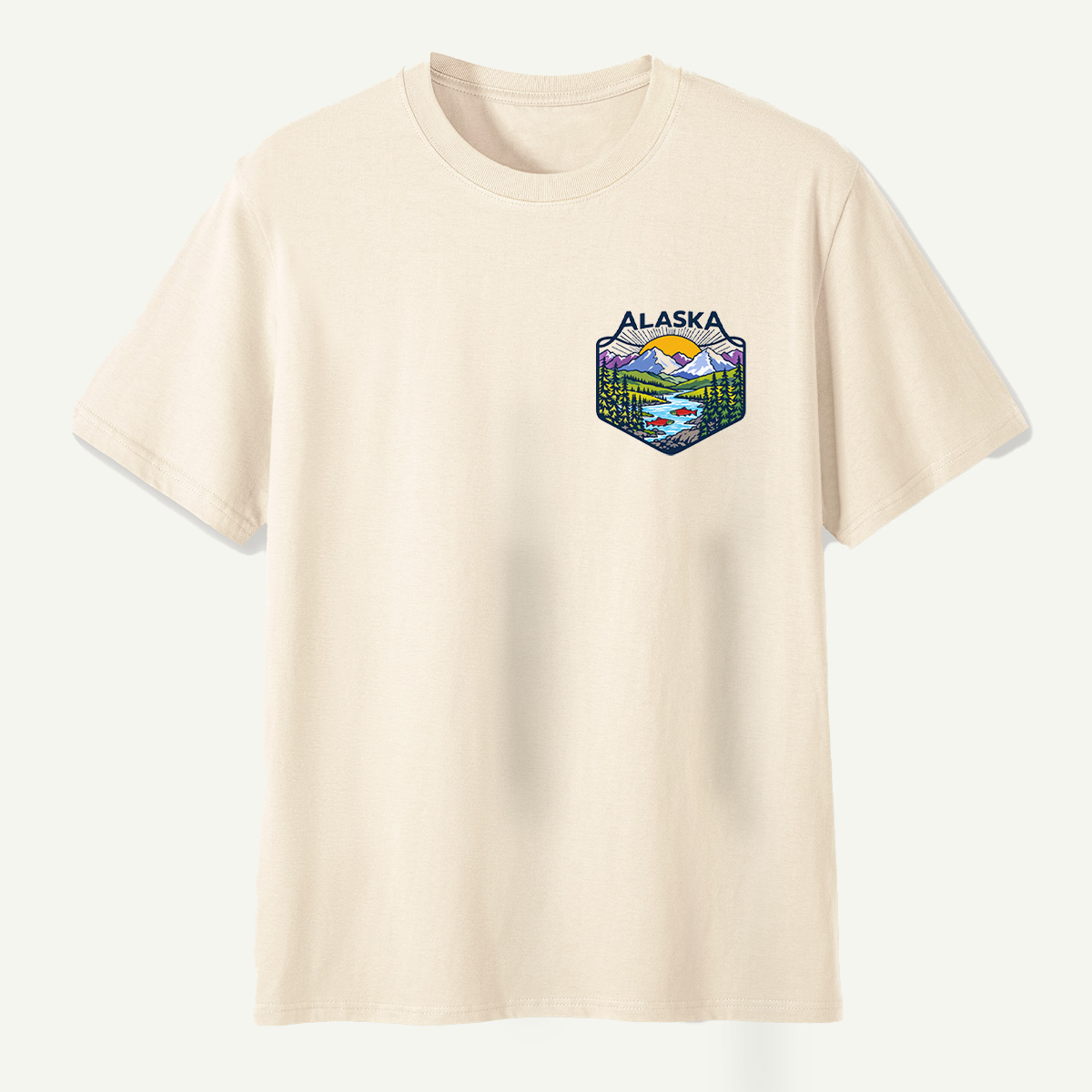 Alaska Mountain River Salmon Wilderness Badge T-Shirt