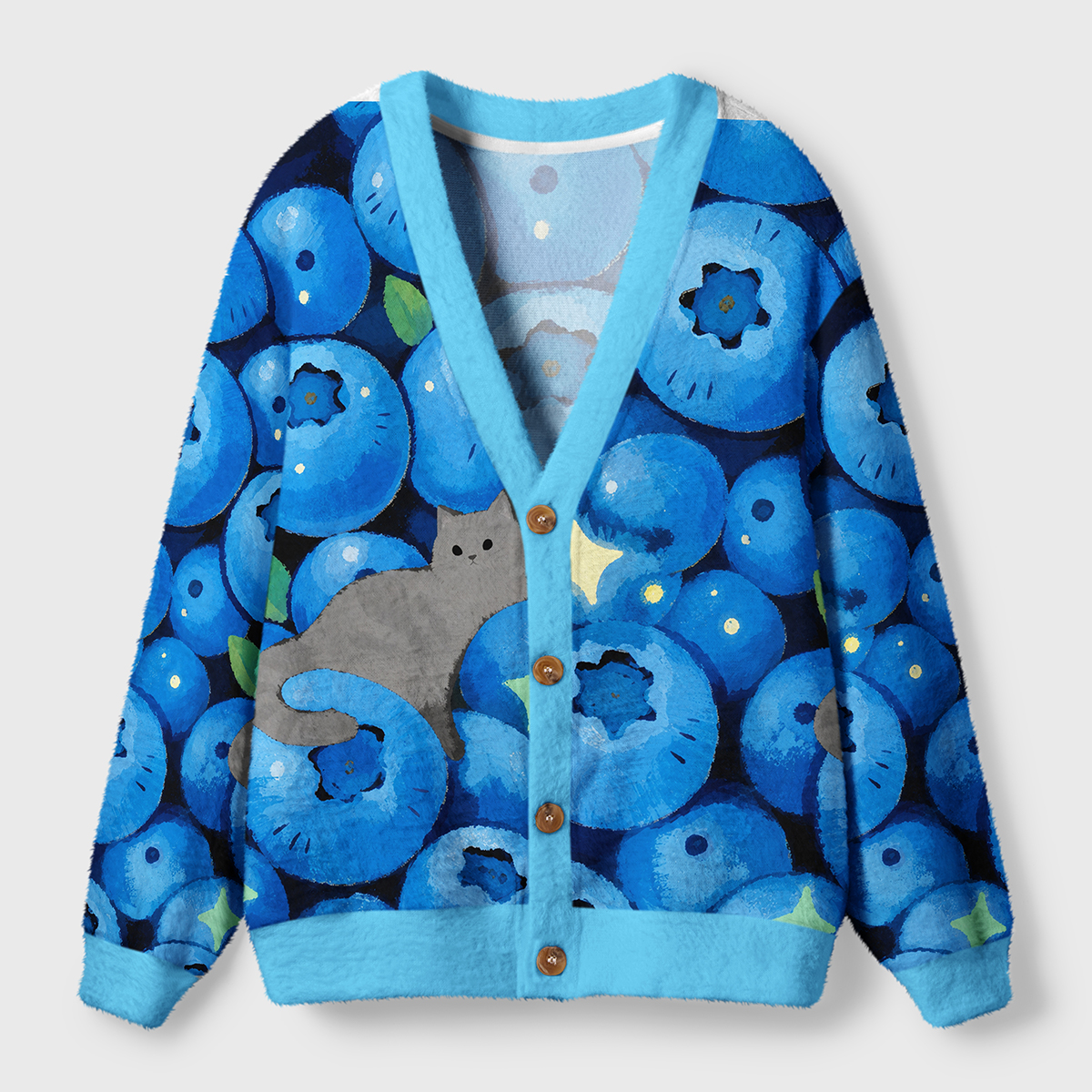 Blueberry Cat Hideaway Ugly Cardigan Sweaters