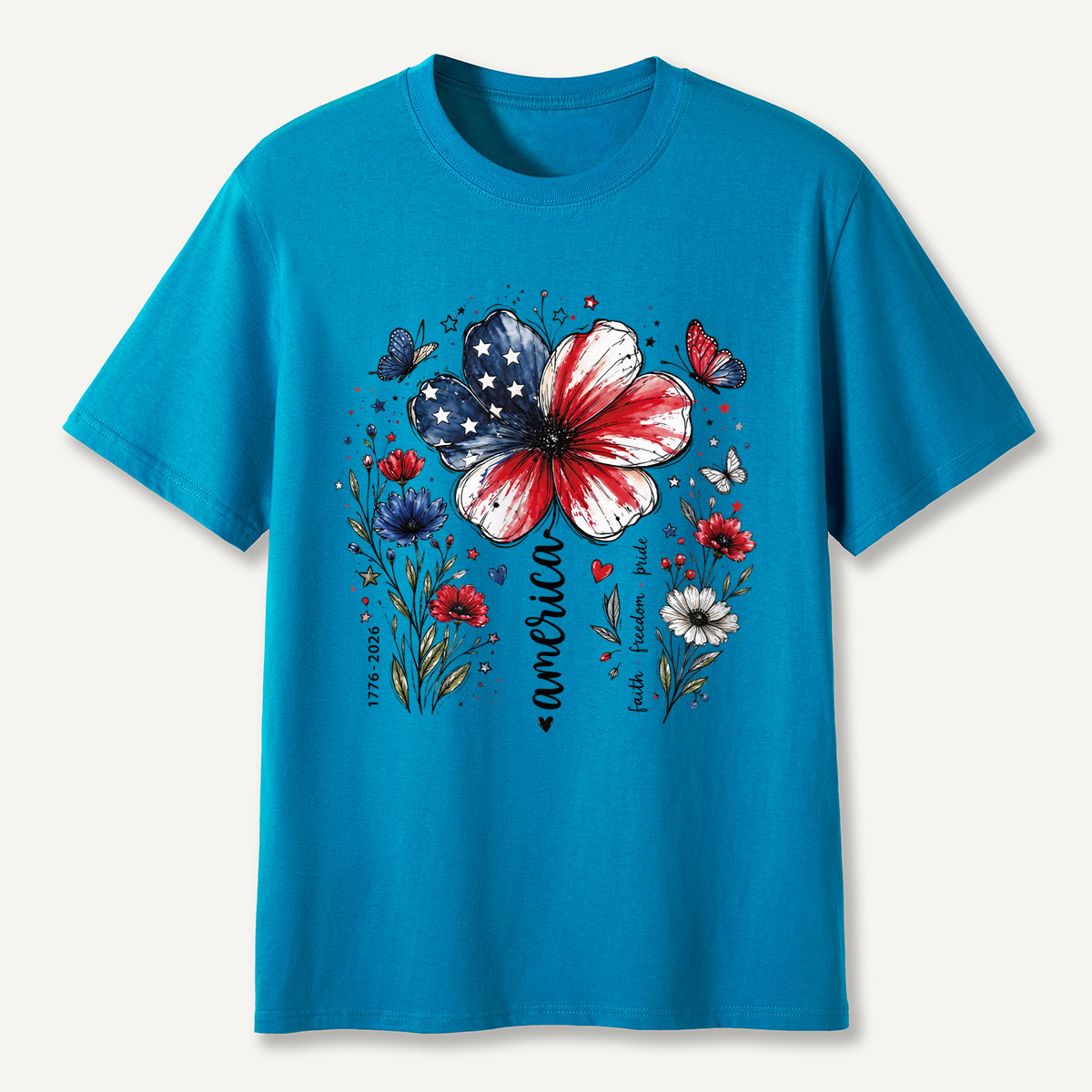 USA 250th Anniversary Floral T-Shirt