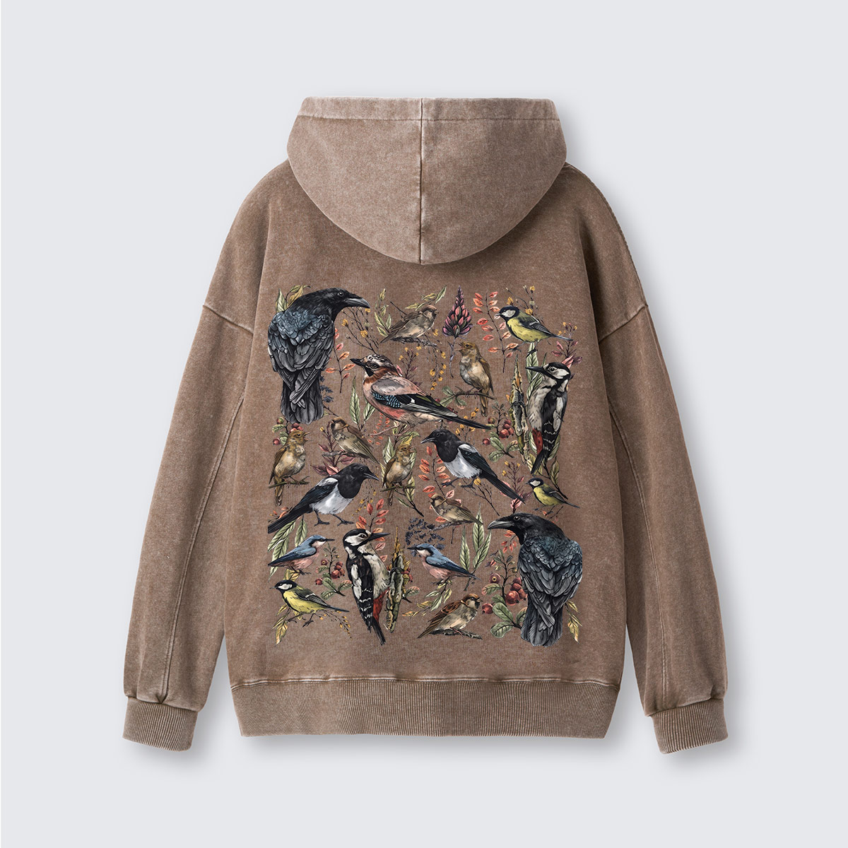 Vintage Wild Birds Botanical  Washed Hoodie