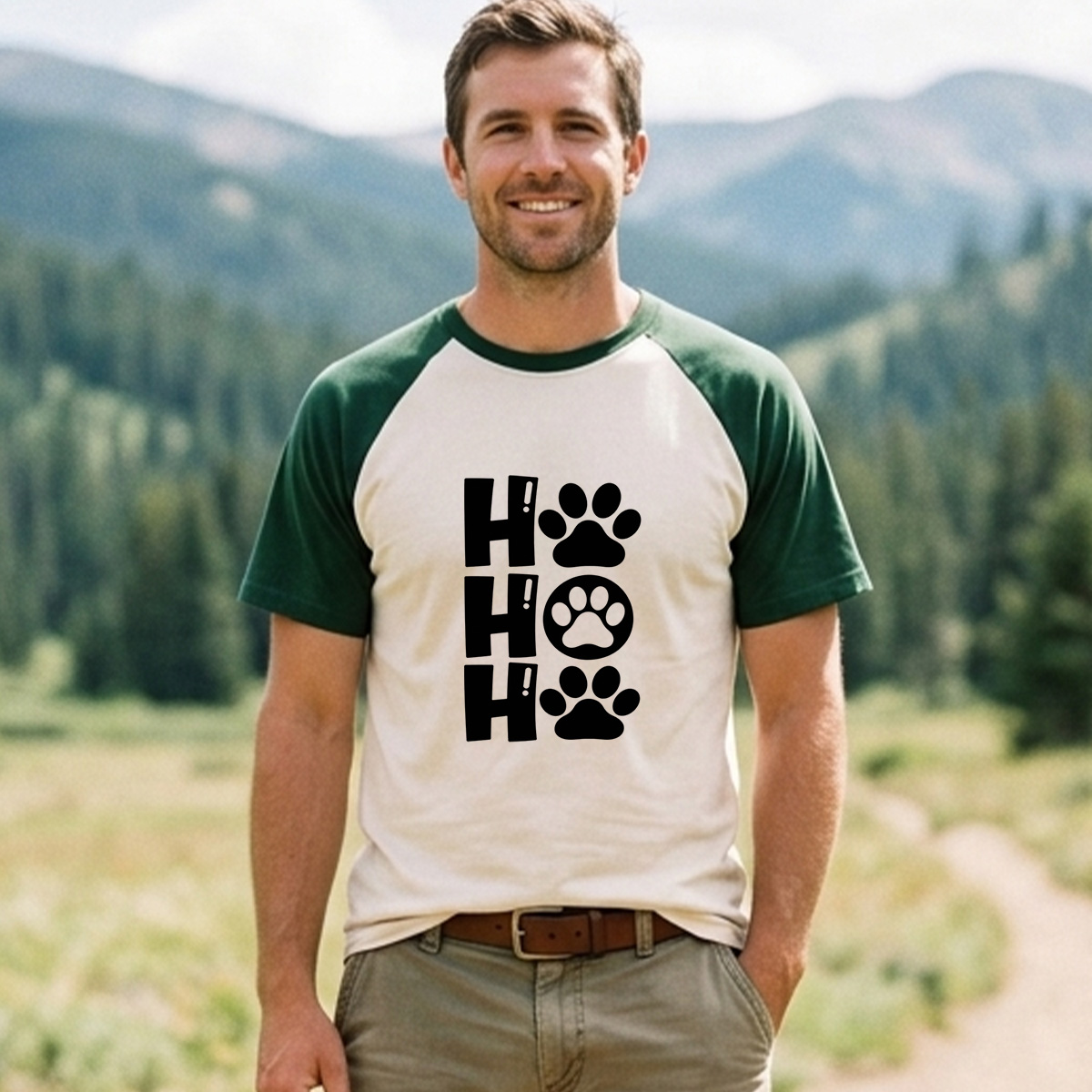Ho Ho Ho Christmas Paw Print Typography Raglan T-Shirt