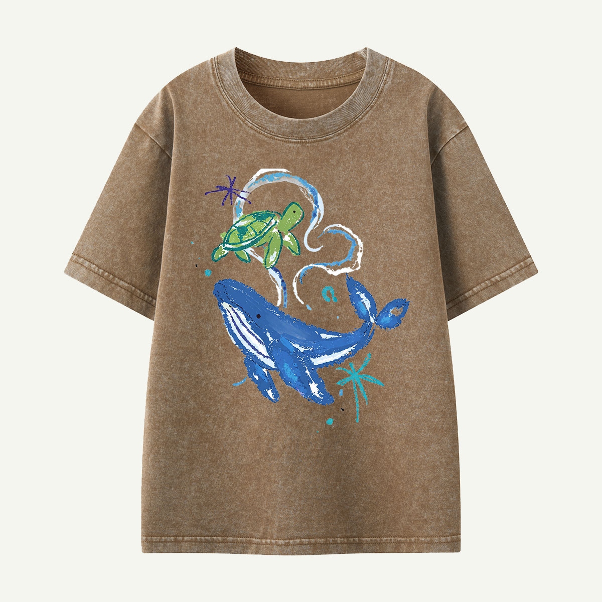 Whale and Turtle Ocean Friends Kids Washed T-Shirt