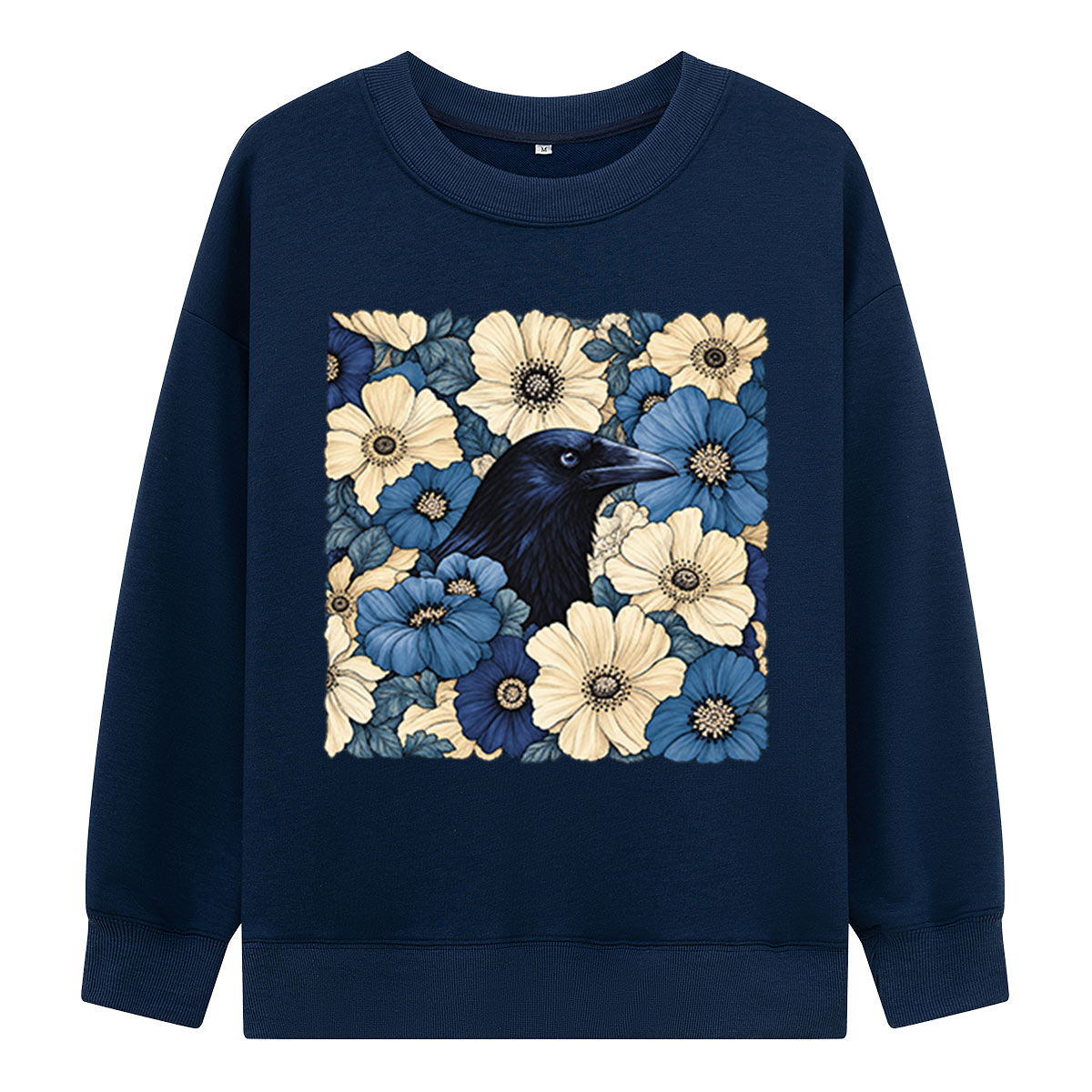 Raven Among Blue Flowers Botanical Illustration Sweatshirts