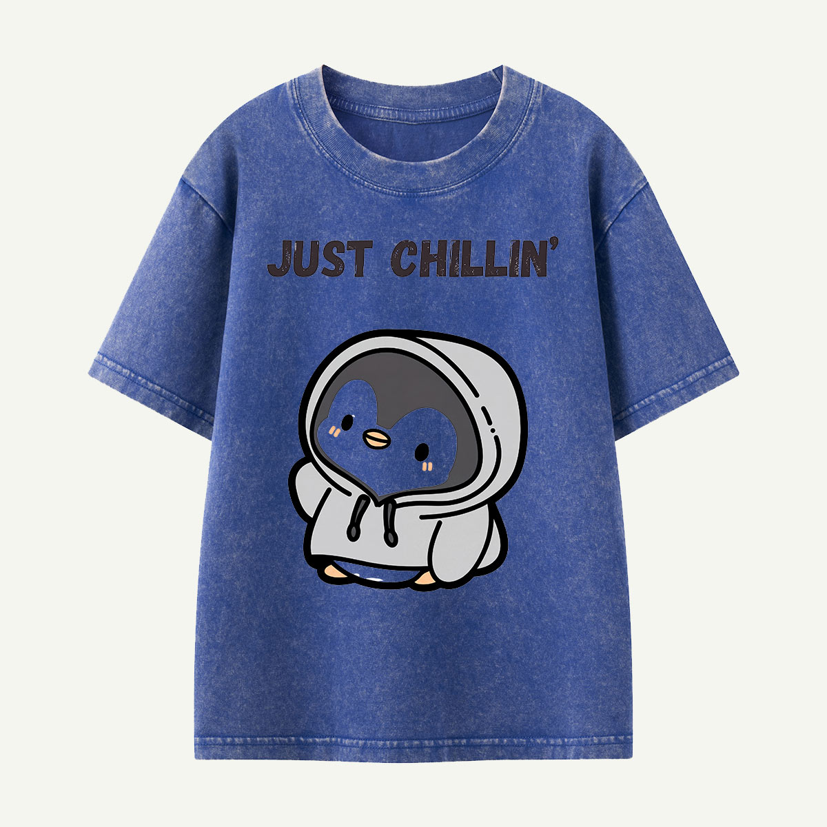 Just Chillin’ Hoodie Penguin Kids Washed T-Shirt