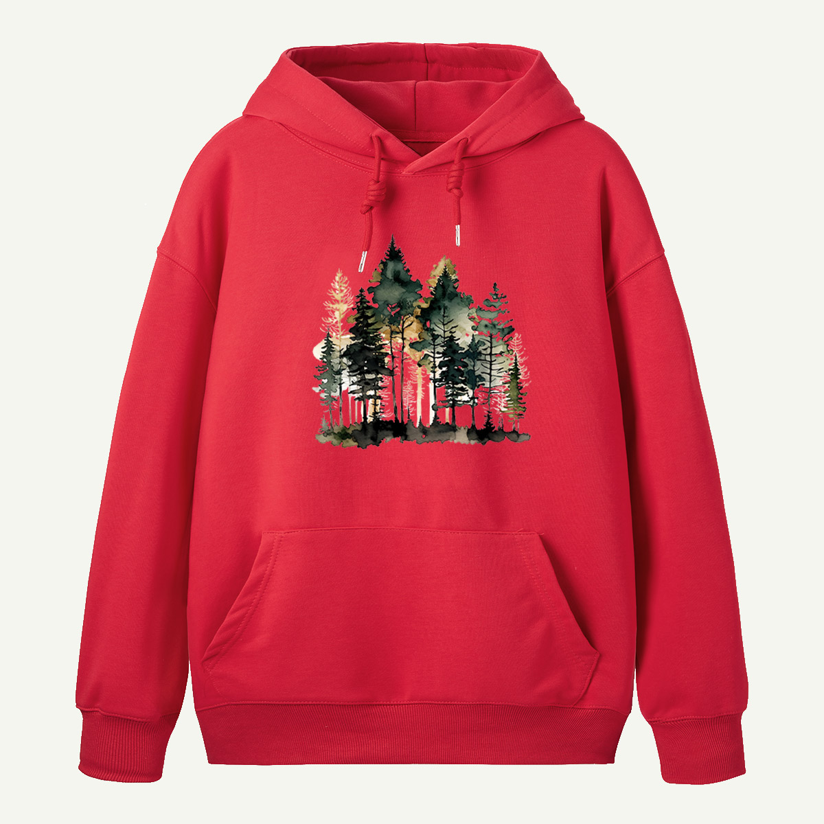 Watercolor Pine Forest Landscape Hoodie