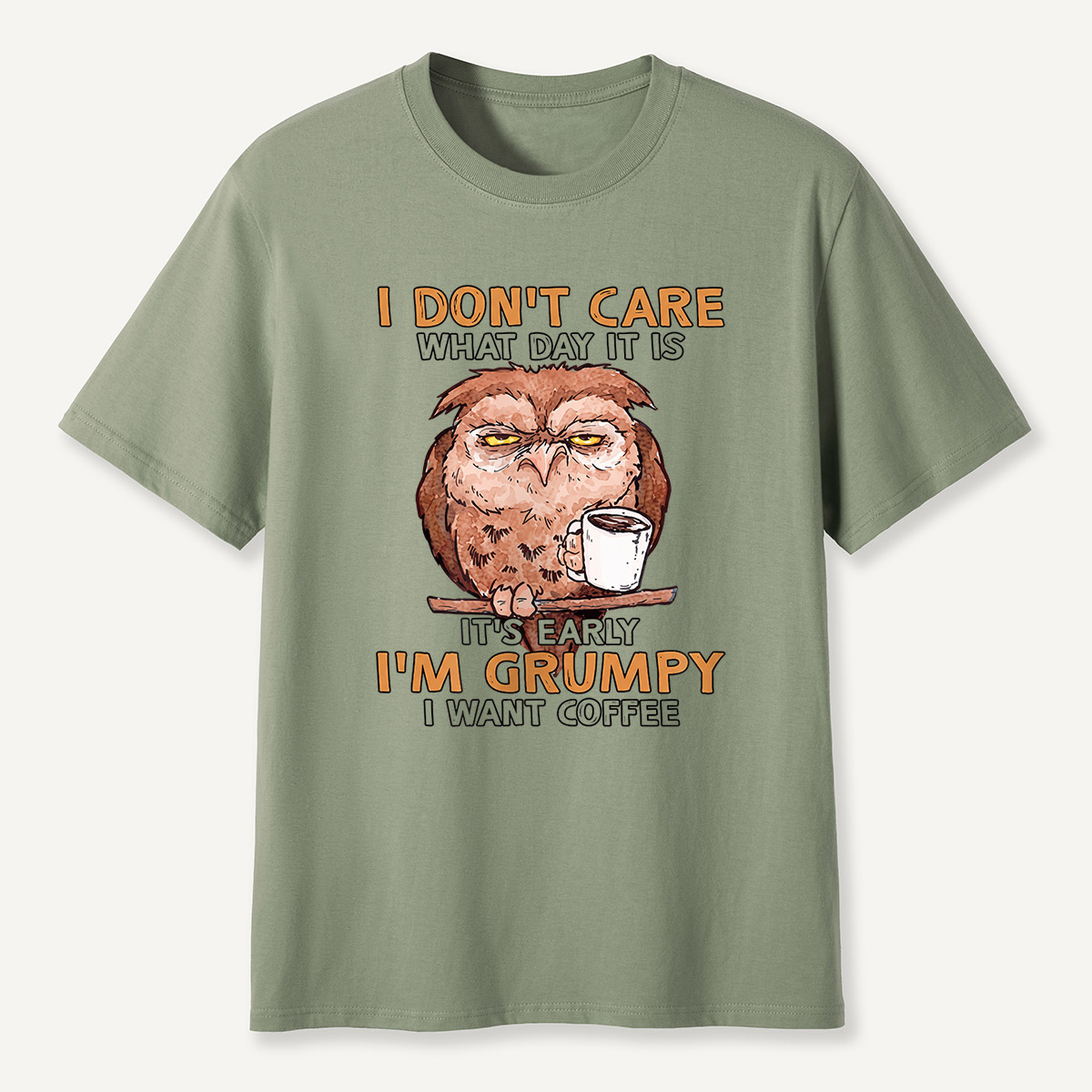 Grumpy Owl I Want Coffee Morning T-Shirt