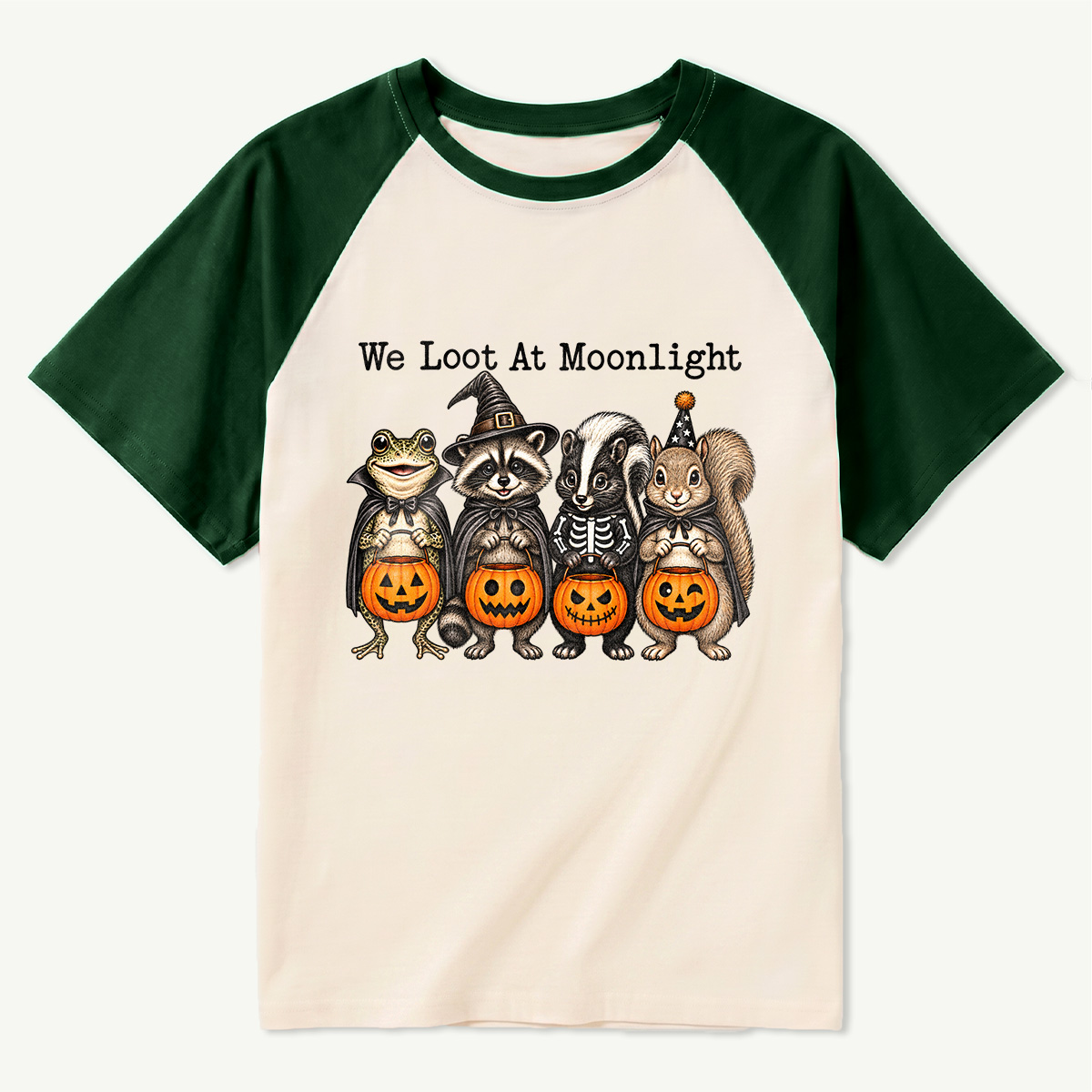 We Loot At Moonlight Spooky Woodland Animals Raglan T-Shirt