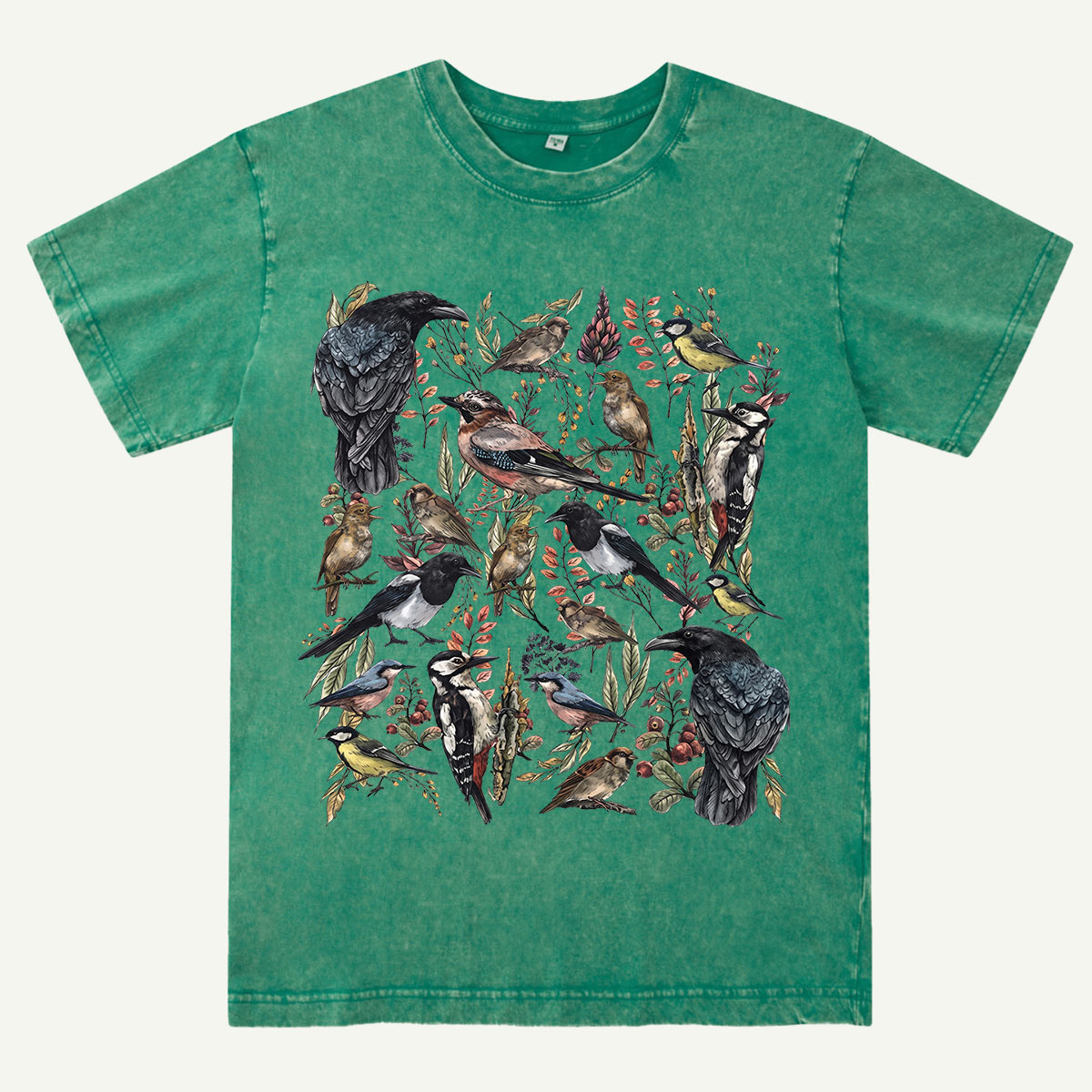 Vintage Wild Birds Botanical Washed T-Shirt