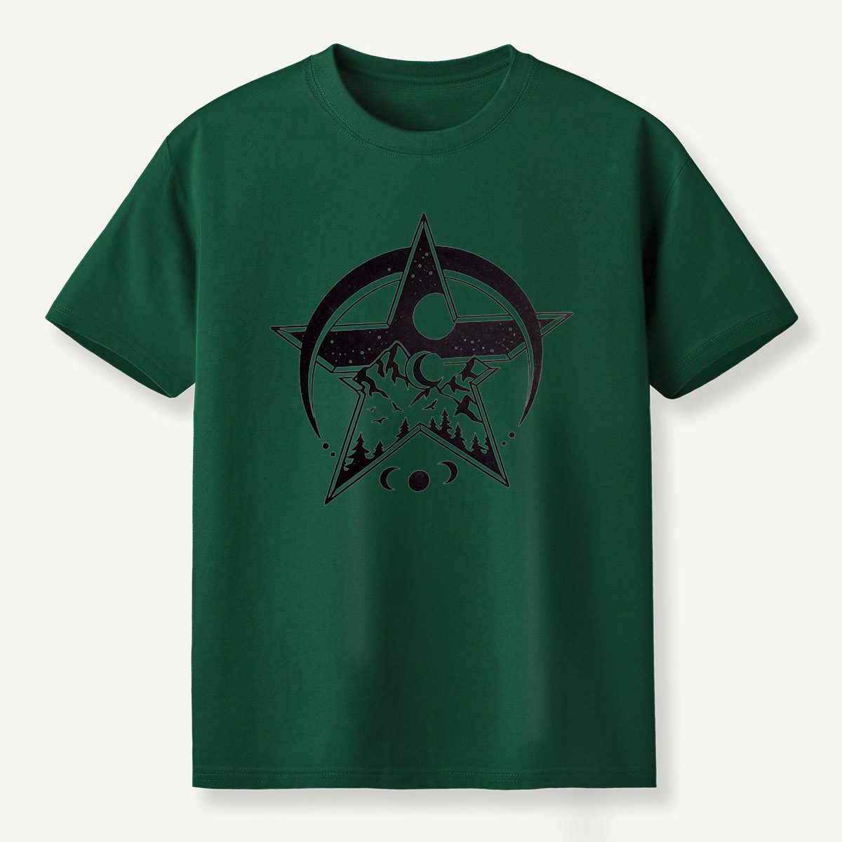 Geometric Star Mountain Moon Phase Celestial Emblem T-Shirt