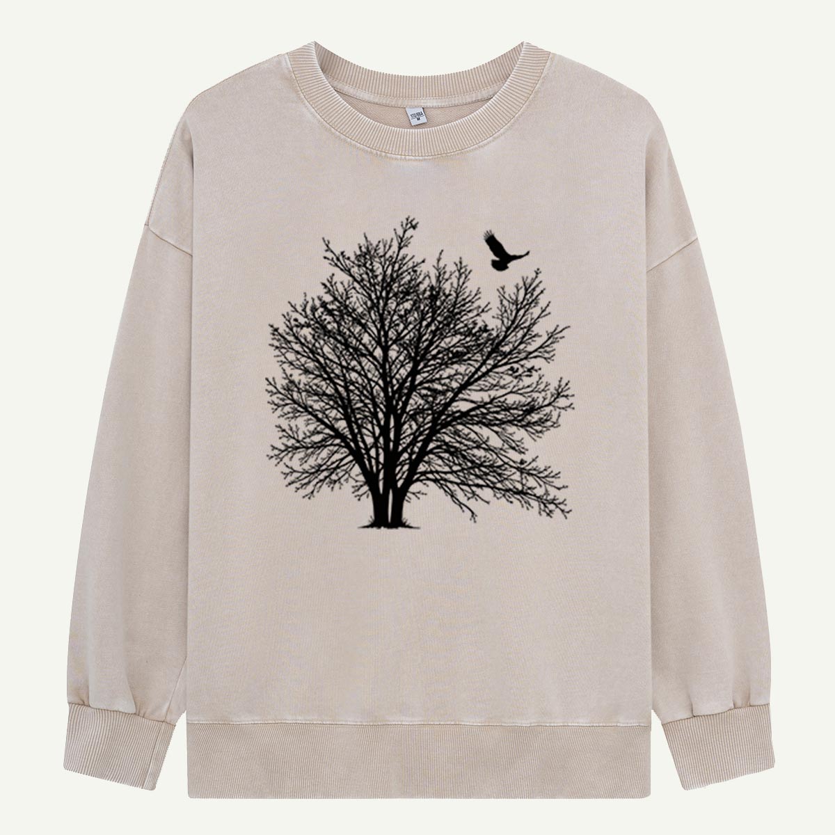Bare Tree And Bird Nature Silhouette Washed Sweatshirts