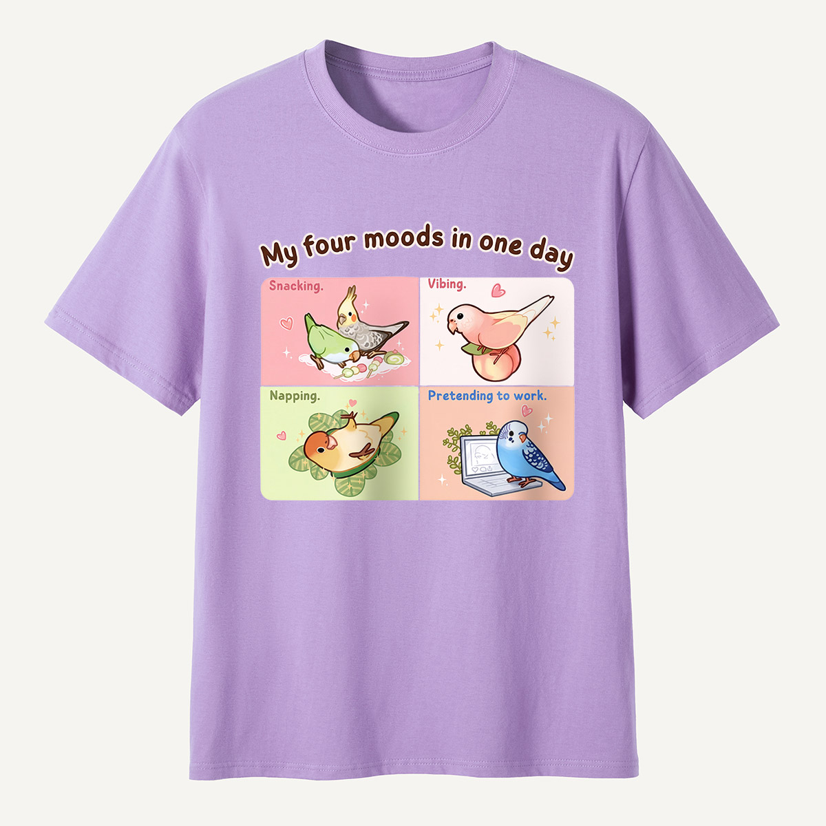 My Four Moods in One Day Cute Bird Cartoon T-Shirt