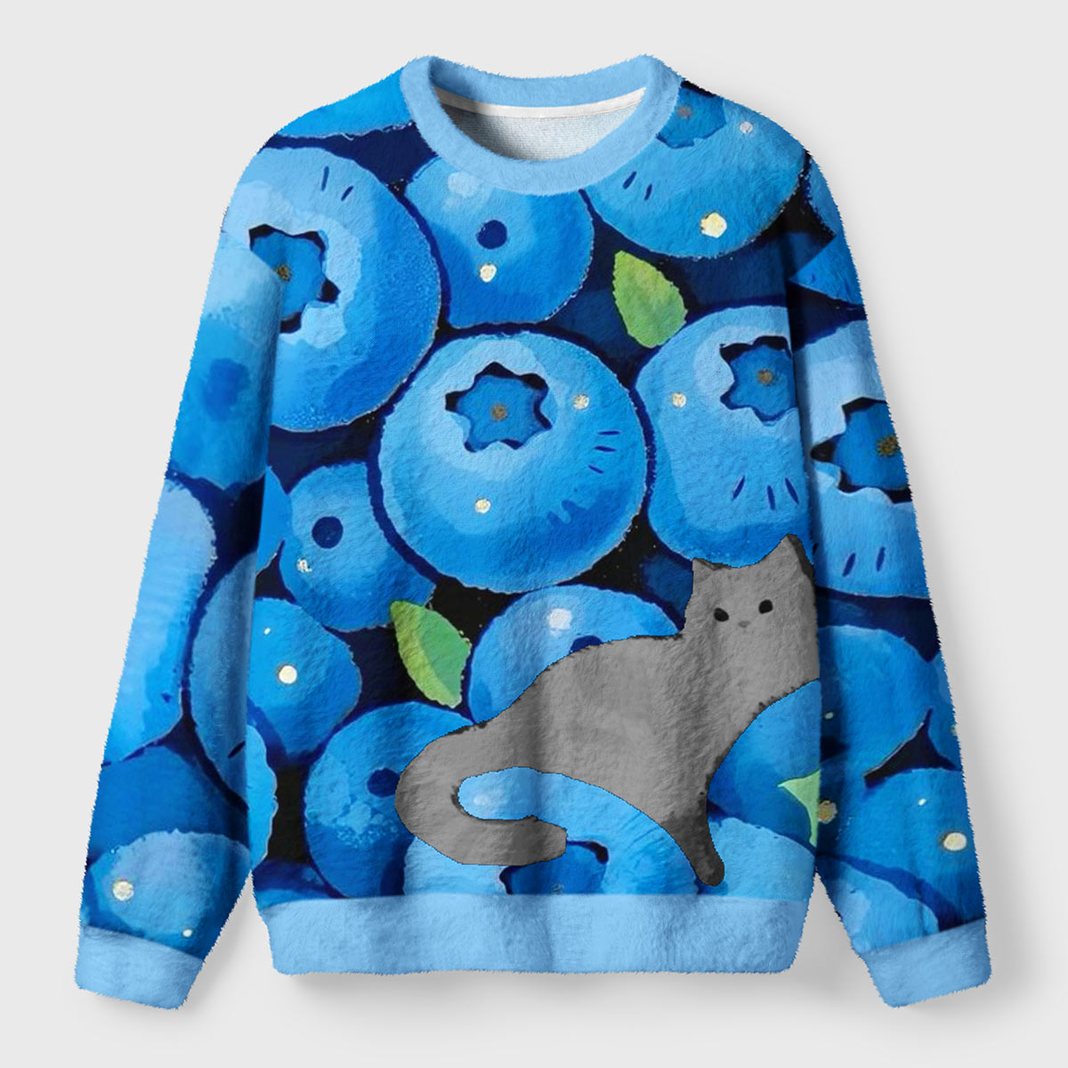Blueberry Cat Hideaway Ugly Fuzzy Fleece Sweatshirt