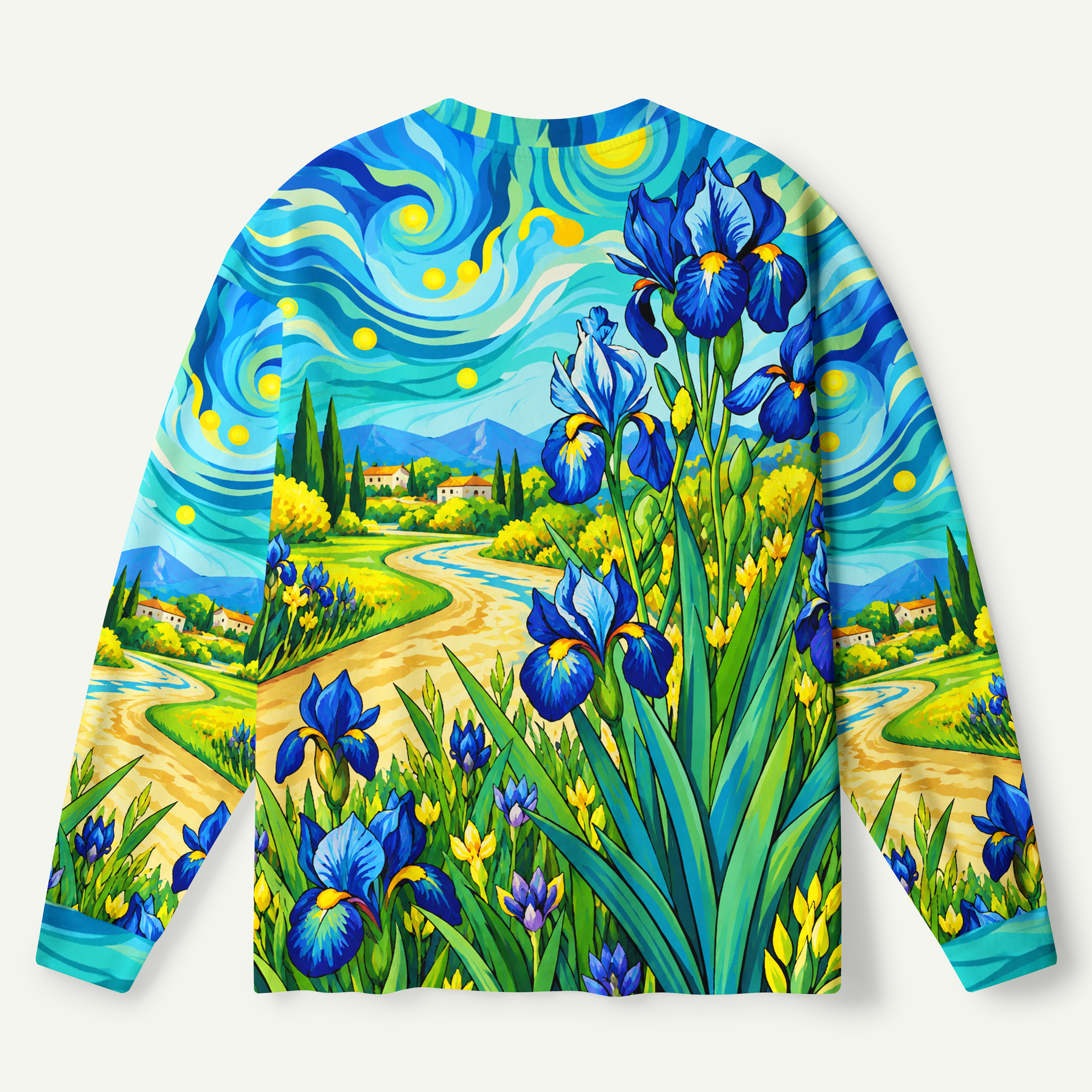 Iris Garden Path Landscape Premium Pure Cotton Long Sleeves