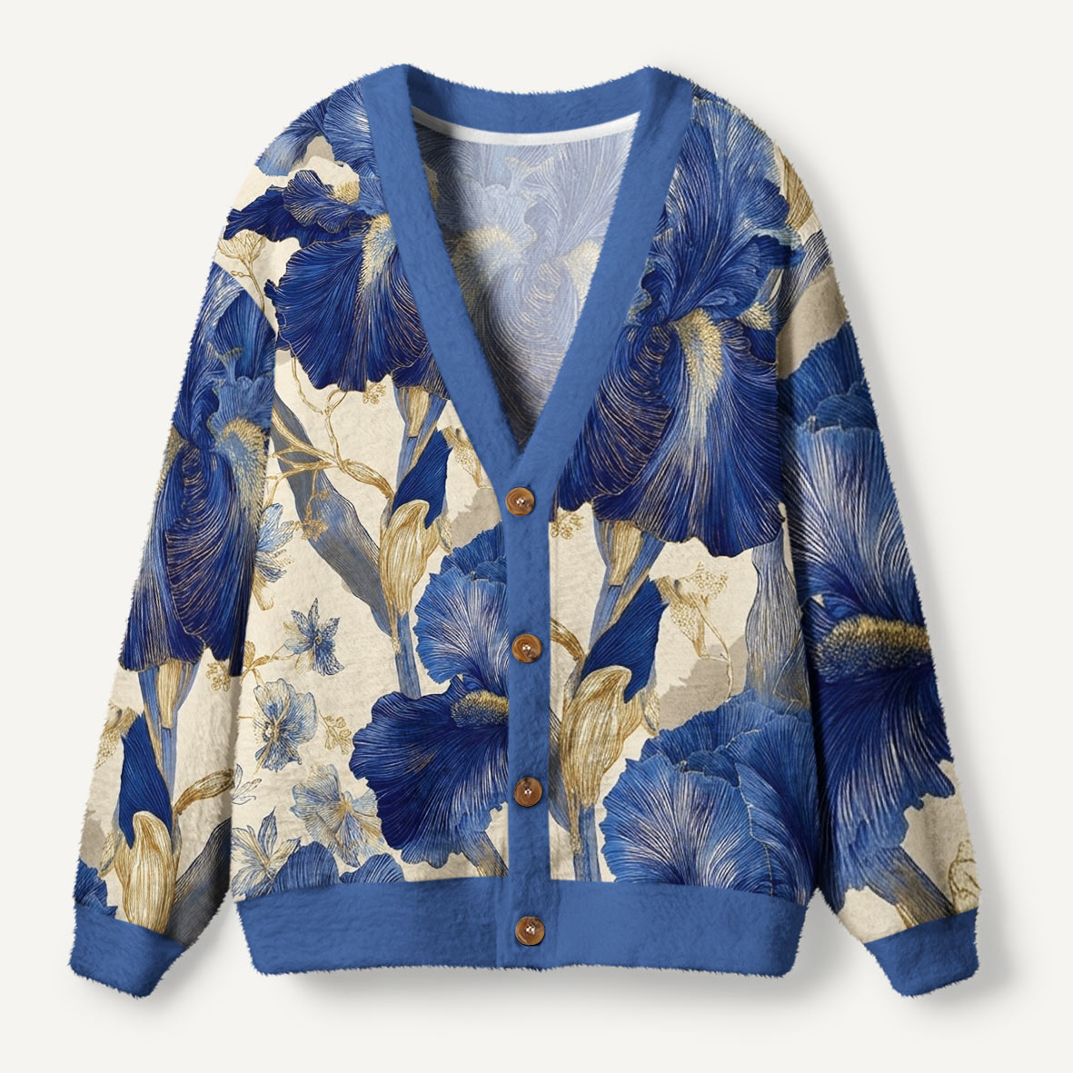 Blue Iris Botanical Premium Ugly Cardigan Sweaters