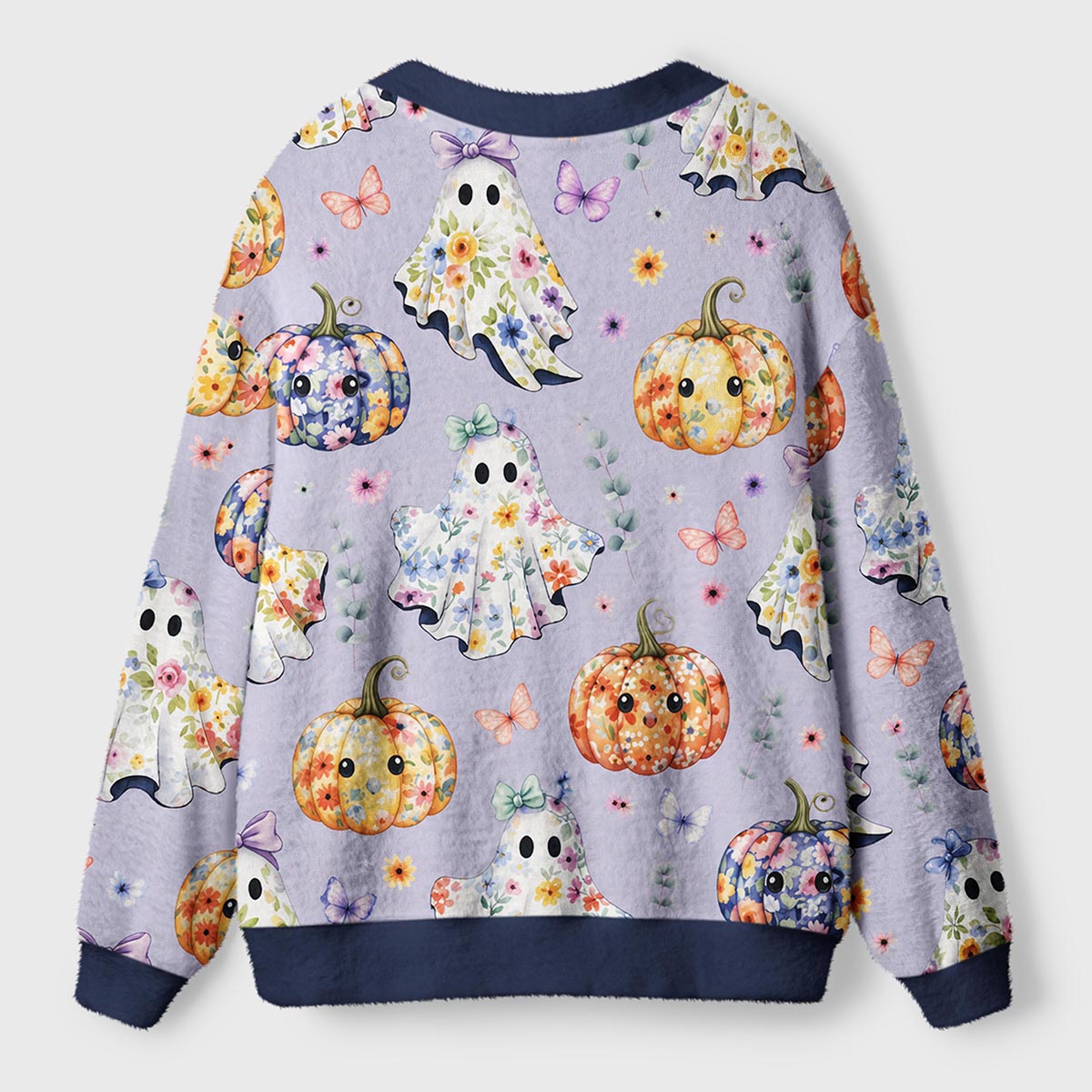 Ghost Pumpkin Floral Halloween Ugly Cardigan Sweaters