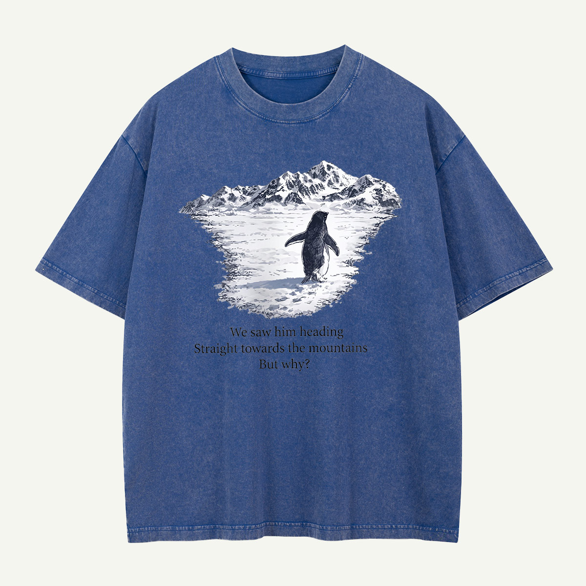 Penguin Heading for the Mountains Washed T-Shirt