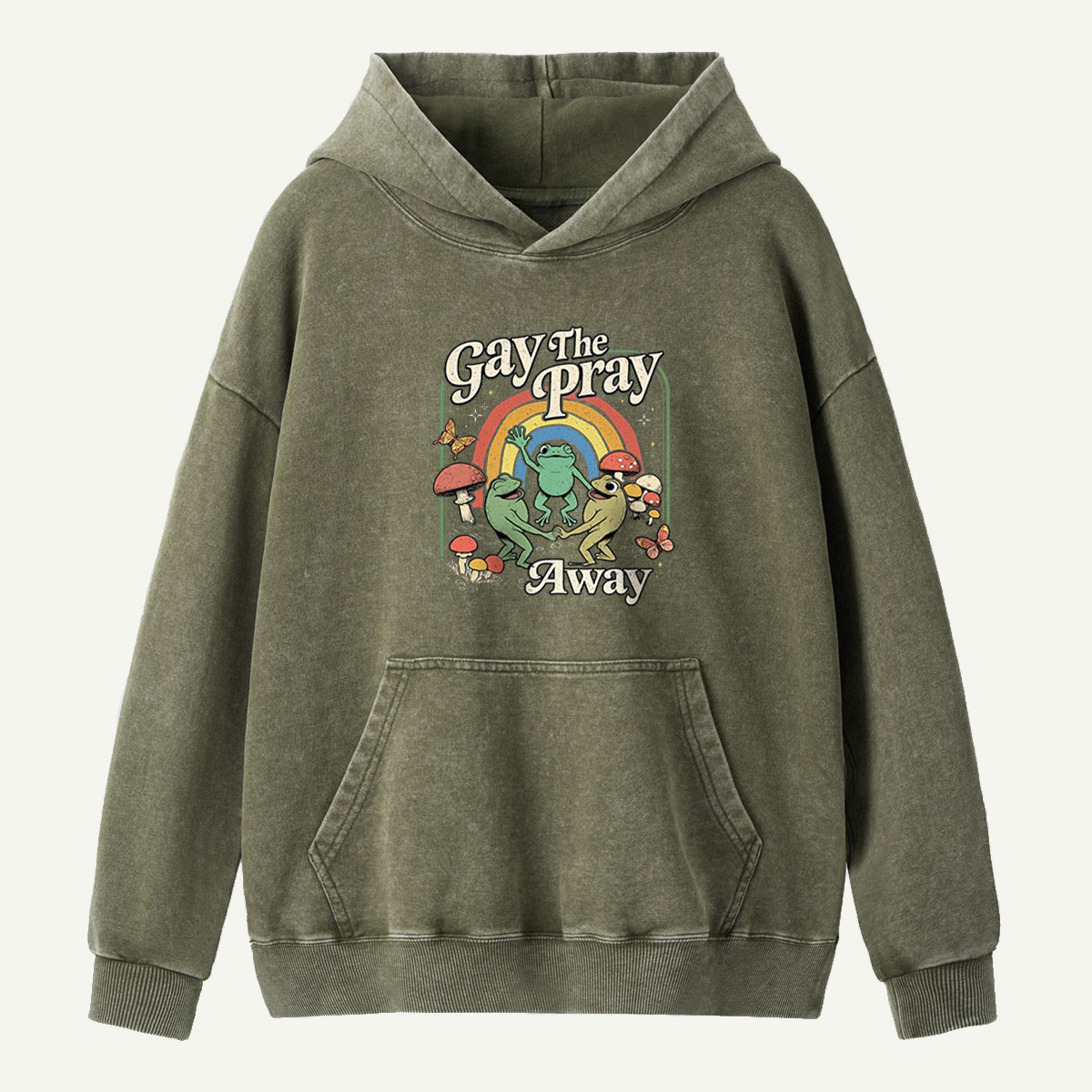 Frogs Rainbow Mushroom Washed Hoodie