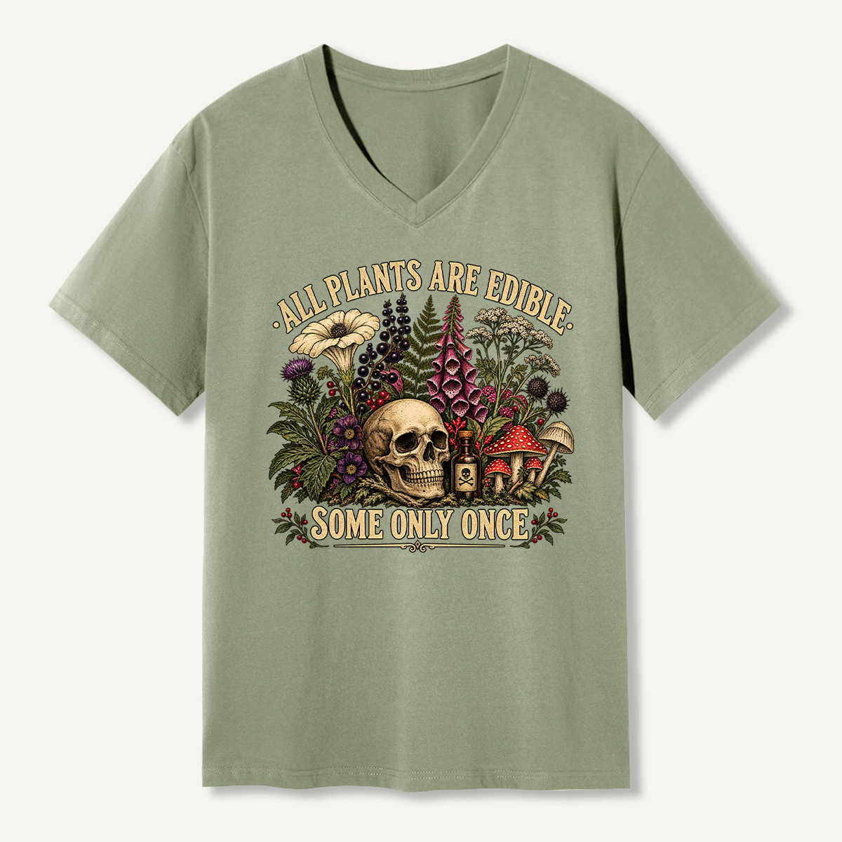 All Plants Are Edible Some Only Once Toxic Botanical Graphic V-neck T-Shirt