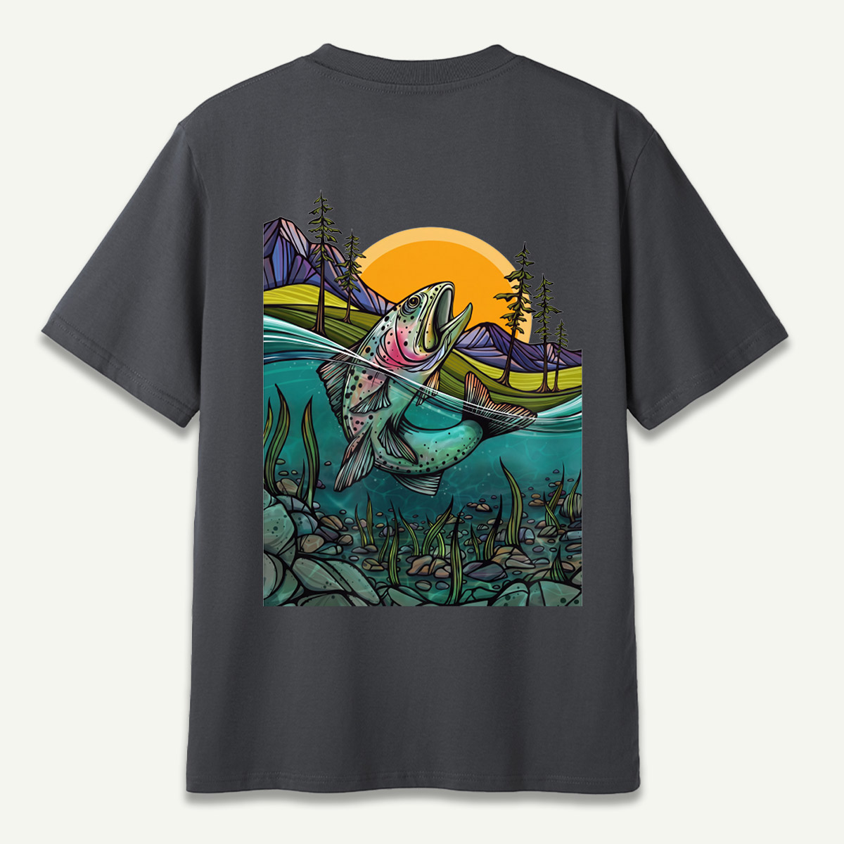 Leaping Trout River Mountain Sunset Landscape T-Shirt