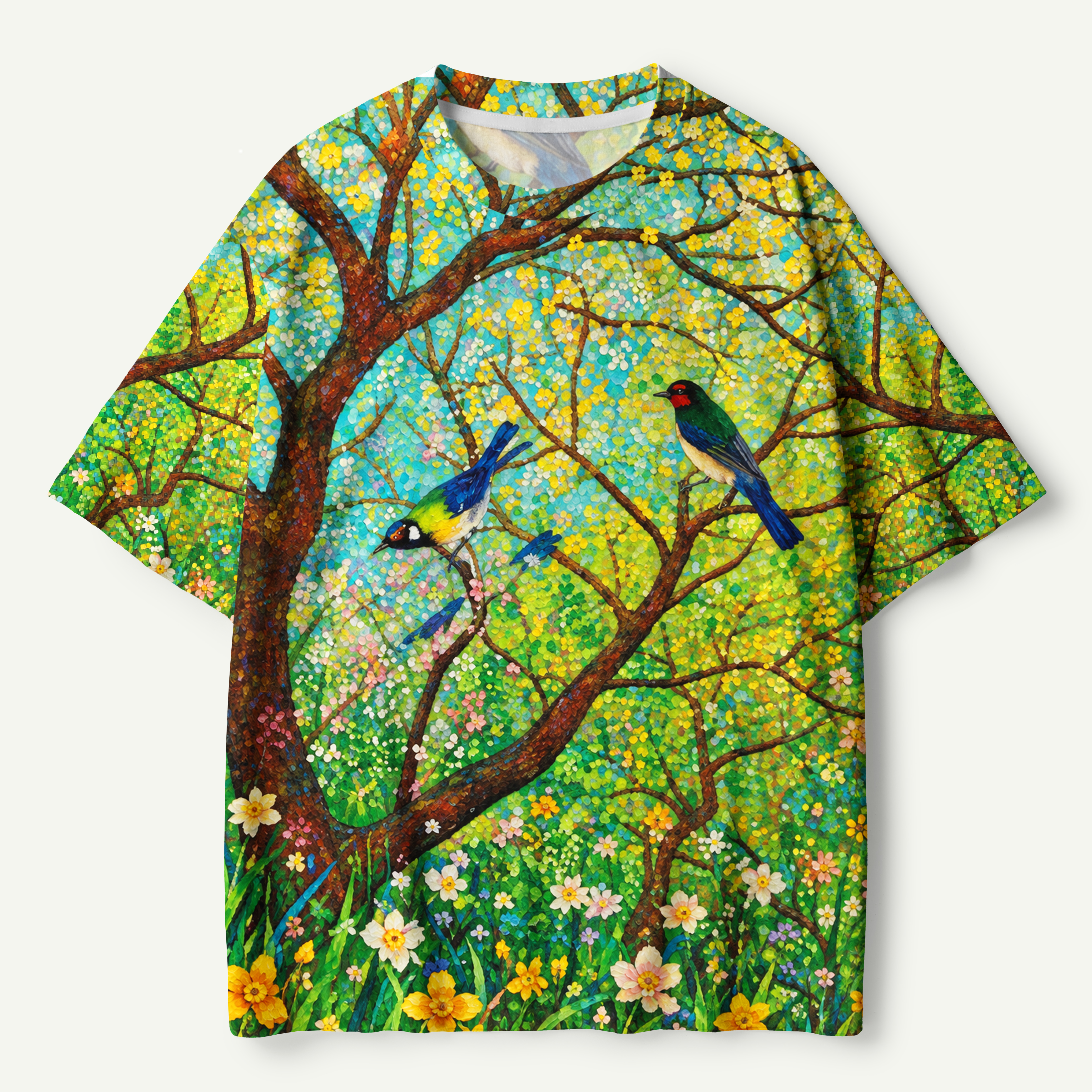 Songbirds In Blooming Tree Premium Pure Cotton Tee
