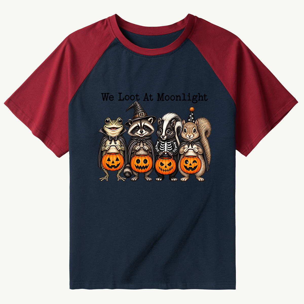 We Loot At Moonlight Spooky Woodland Animals Raglan T-Shirt