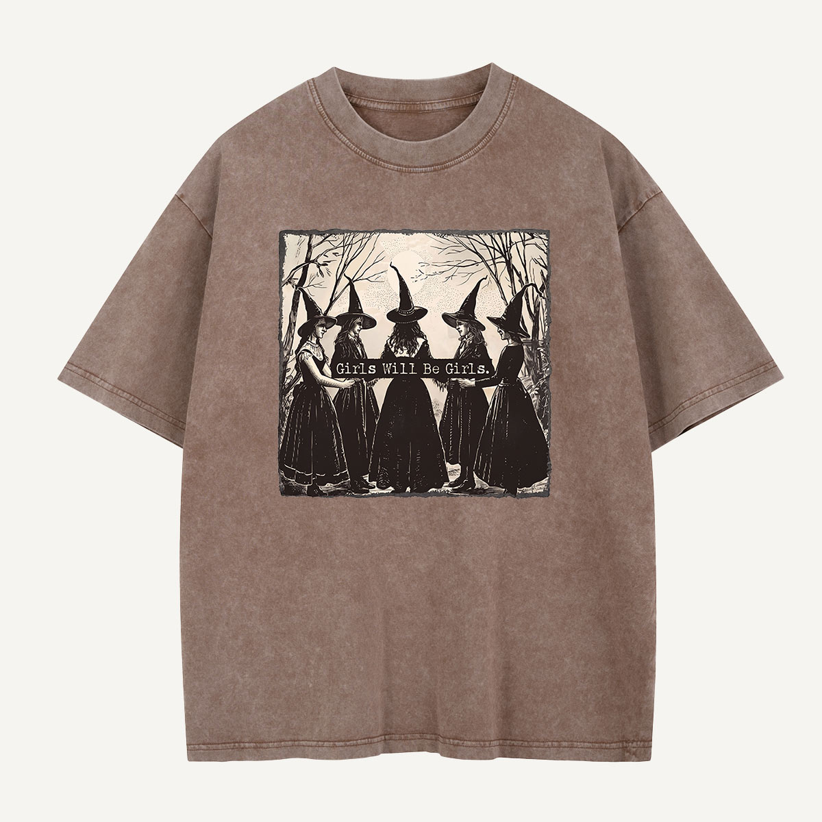 Girls Will Be Girls Witch Circle Washed T-Shirt