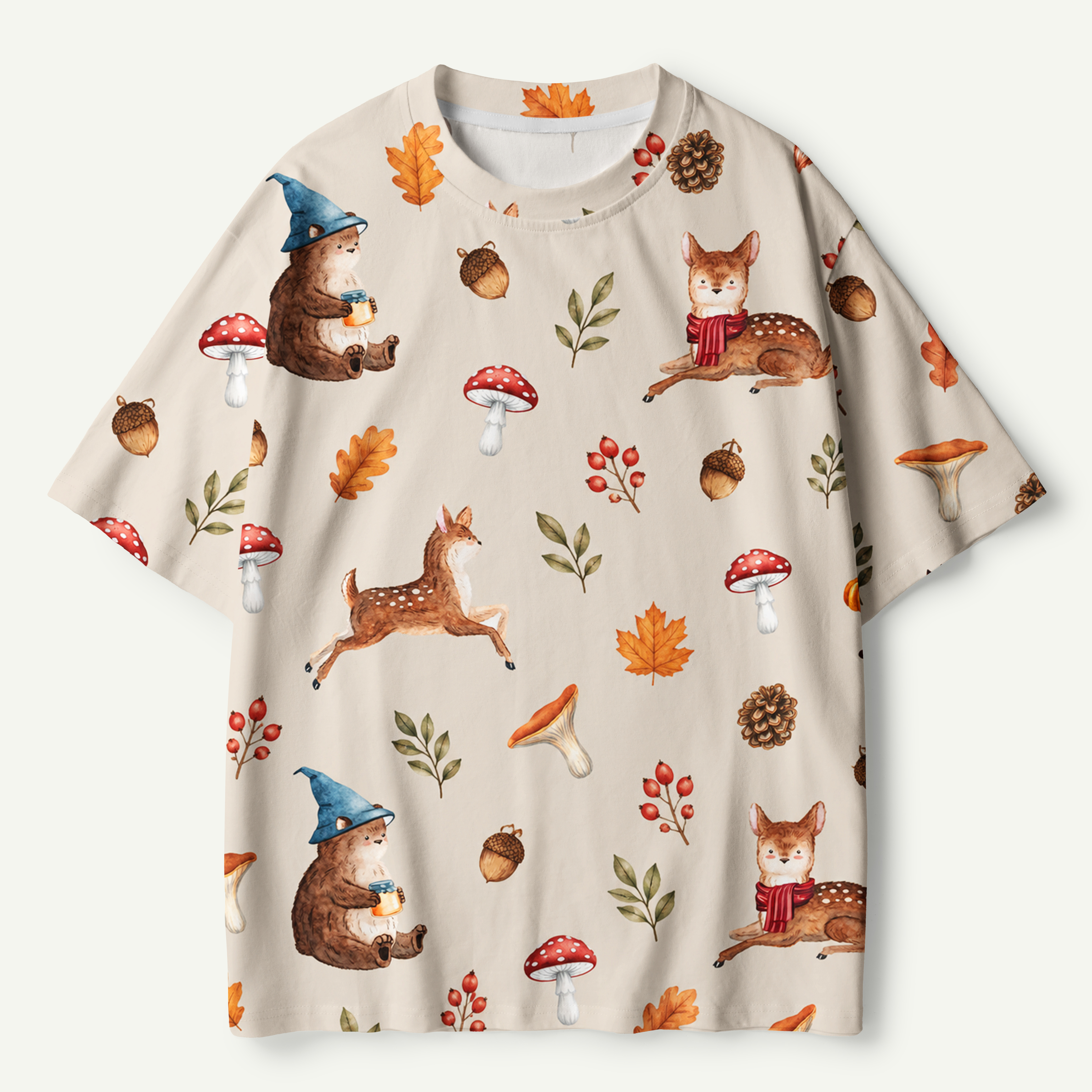 Autumn Storybook Deer Fox Bear Woodland Illustration Premium Pure Cotton Tee