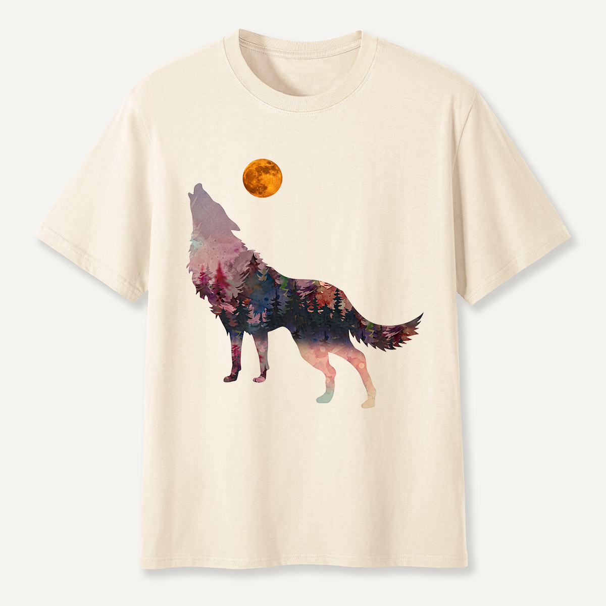 Howling Wolf Double Exposure Forest T-Shirt