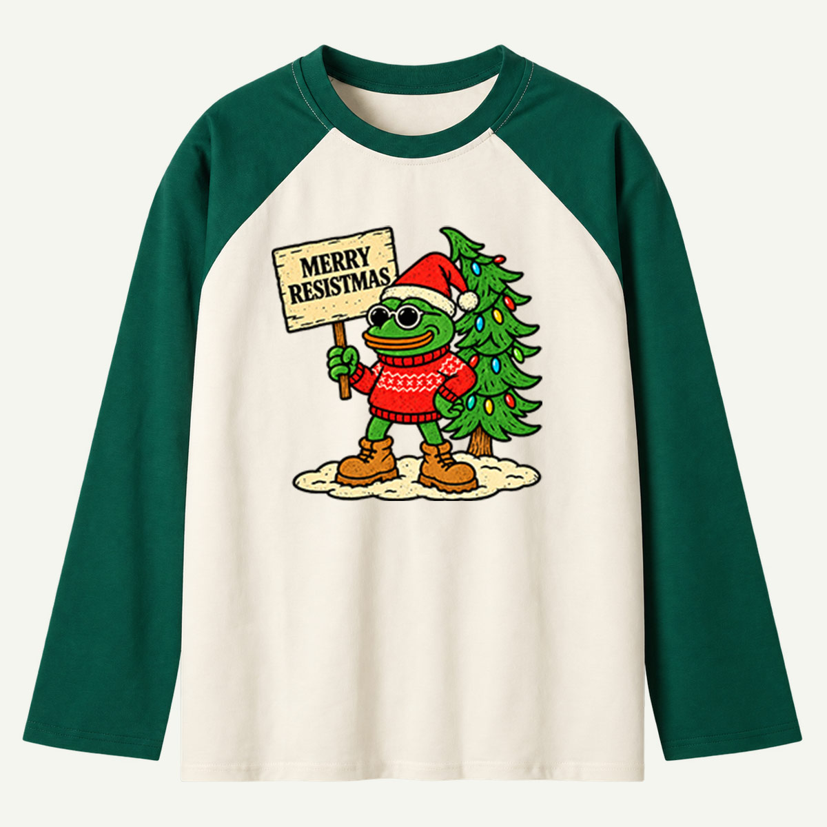 Merry Resistmas Funny Christmas Frog Protest Raglan Long Sleeves