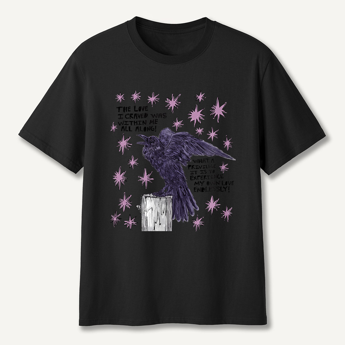 Cosmic Crow Self‑Love Quote T-Shirt