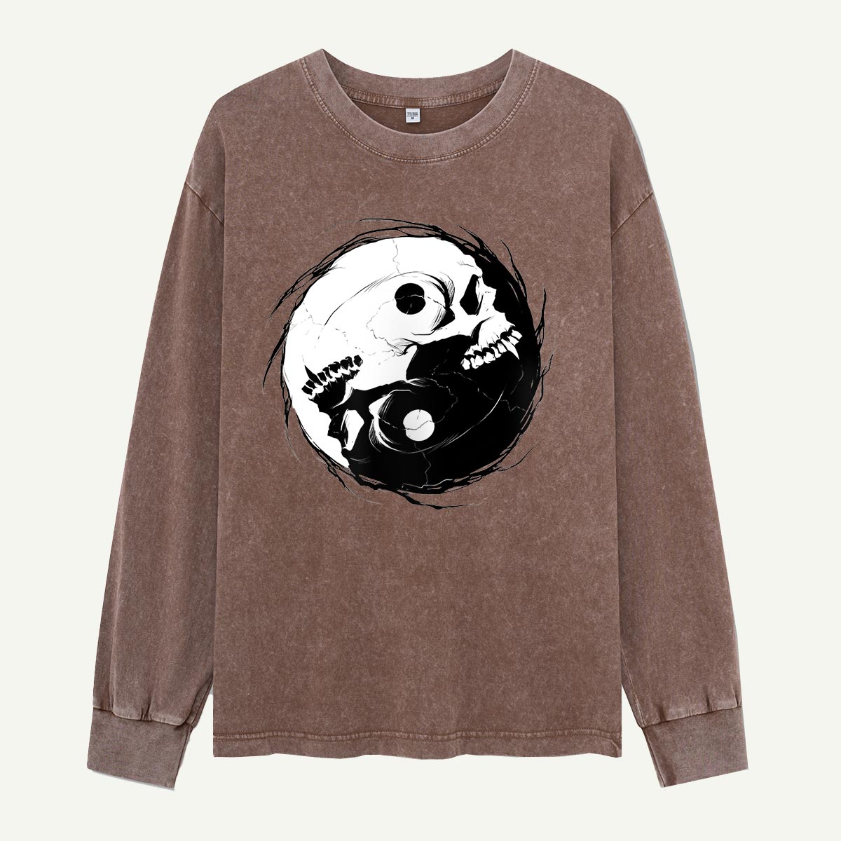 Two Skulls One Yin Yang Washed Long Sleeves
