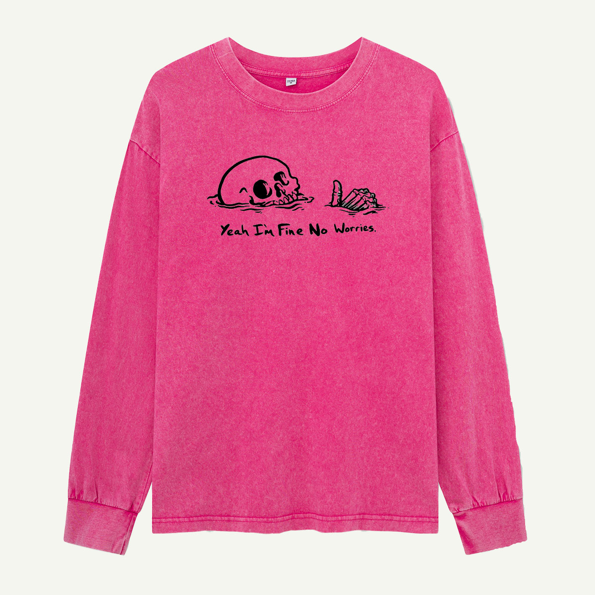 Yeah Im Fine No Worries Marsh Skull Washed Long Sleeves