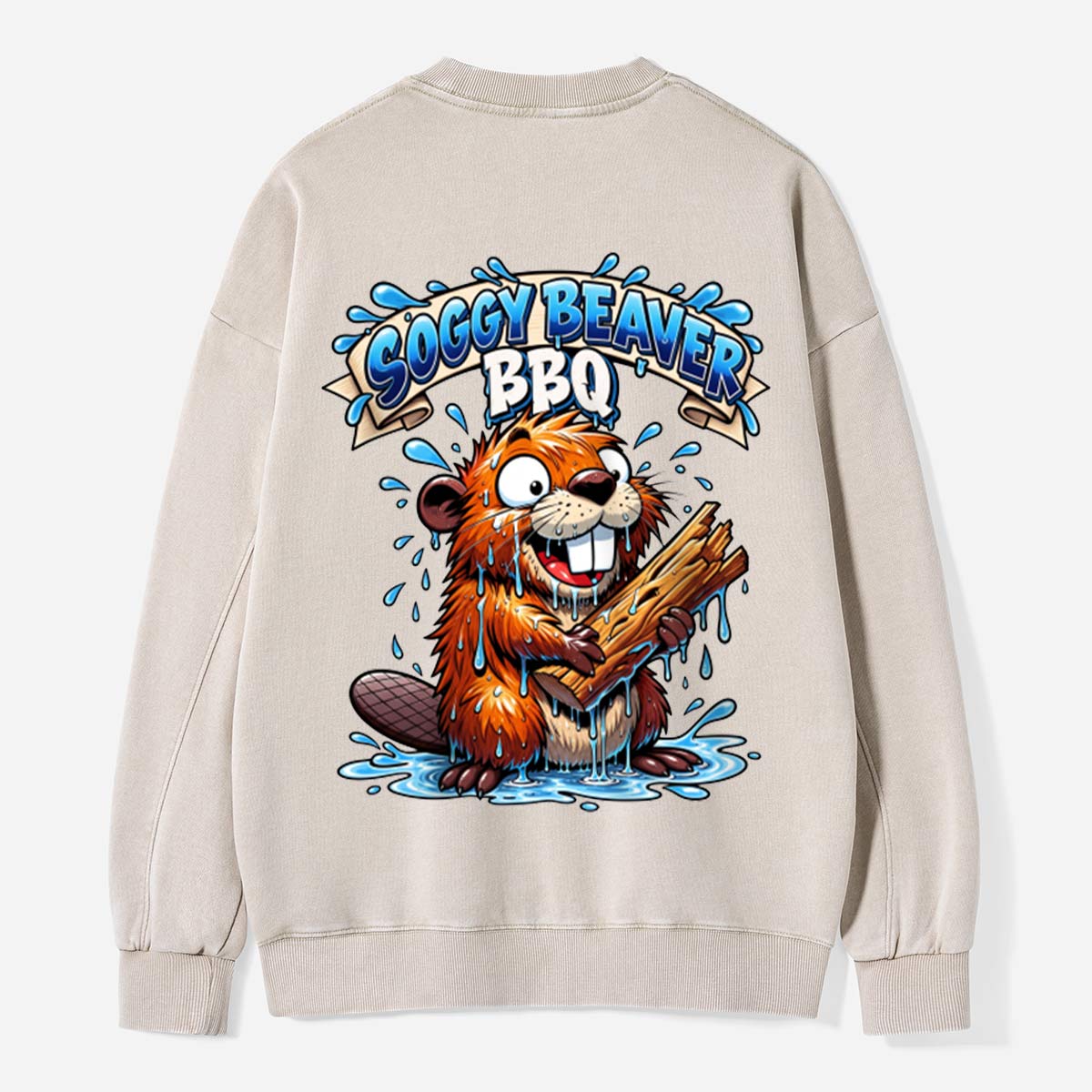 Soggy Beaver BBQ Funny Beaver Graphic Washed Sweatshirts