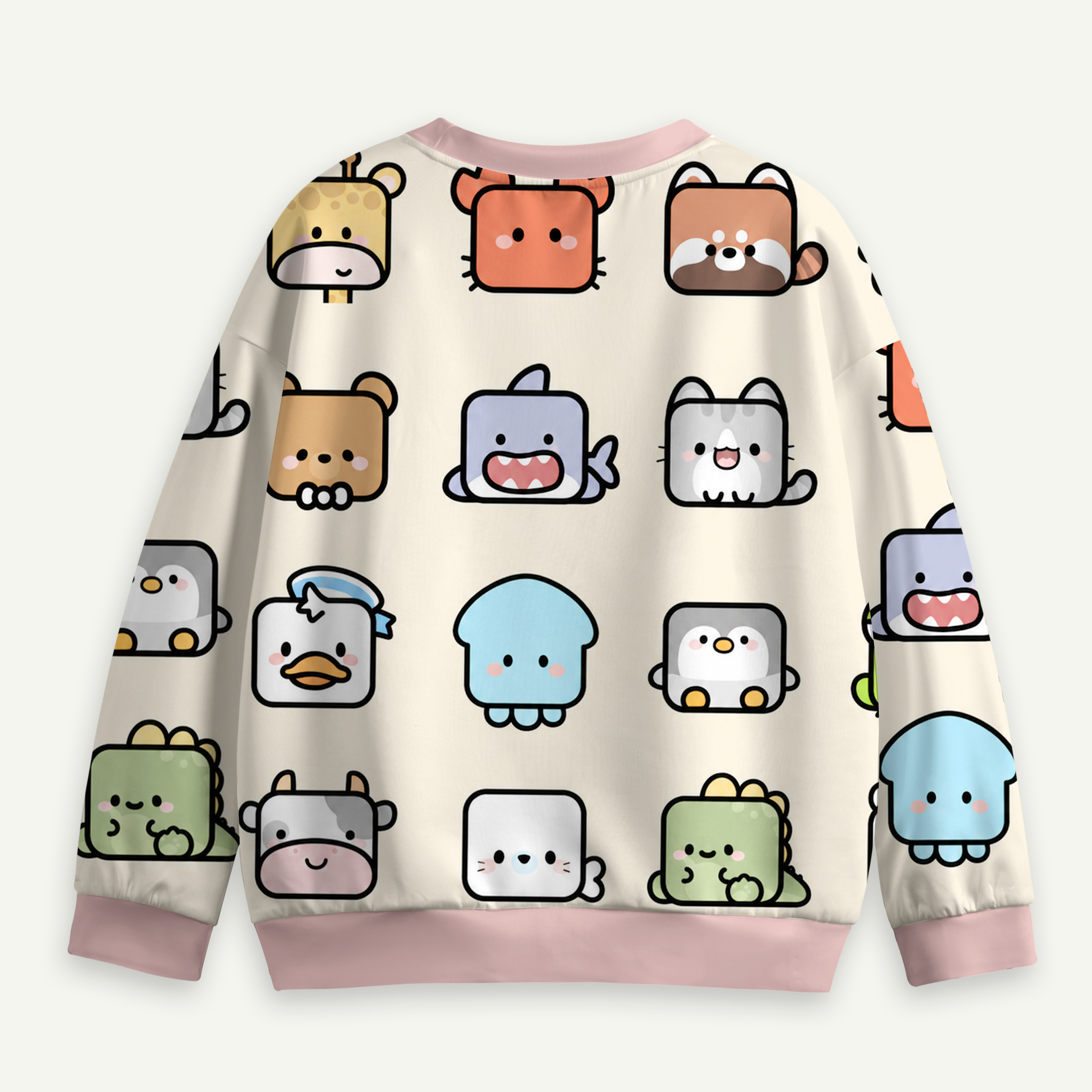 Tiny Animal Faces Kawaii Grid Kids All-over Printed Sweatshirt