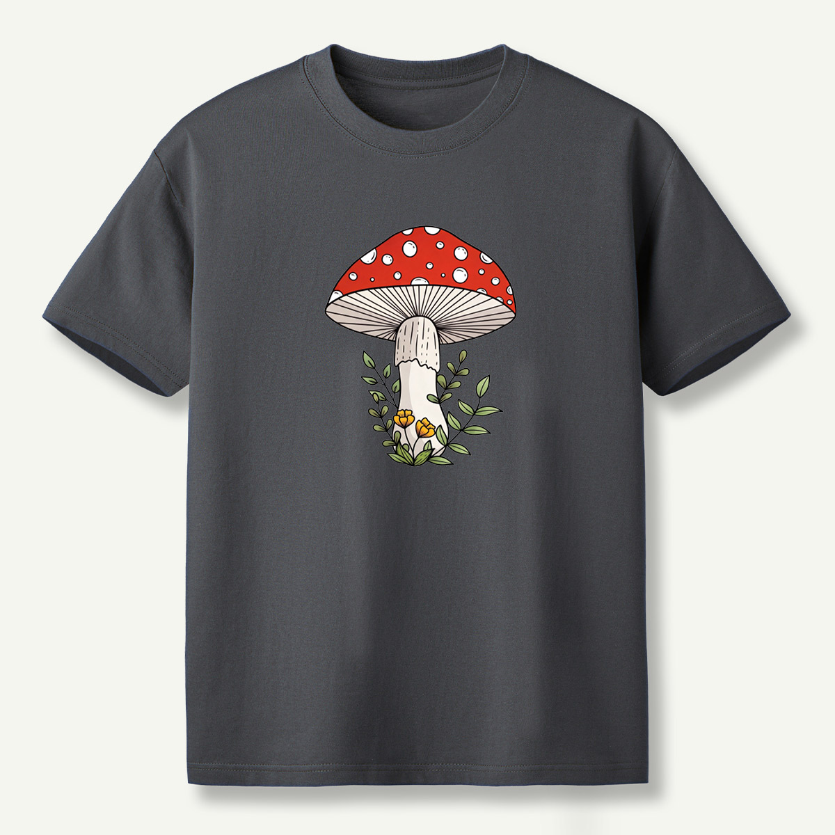Red Amanita Mushroom Wildflower Botanical Illustration T-Shirt
