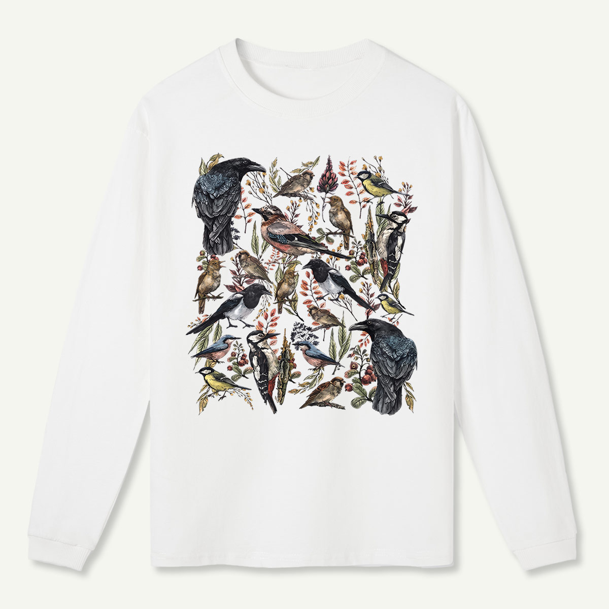 Vintage Wild Birds Botanical Long Sleeve T-Shirt