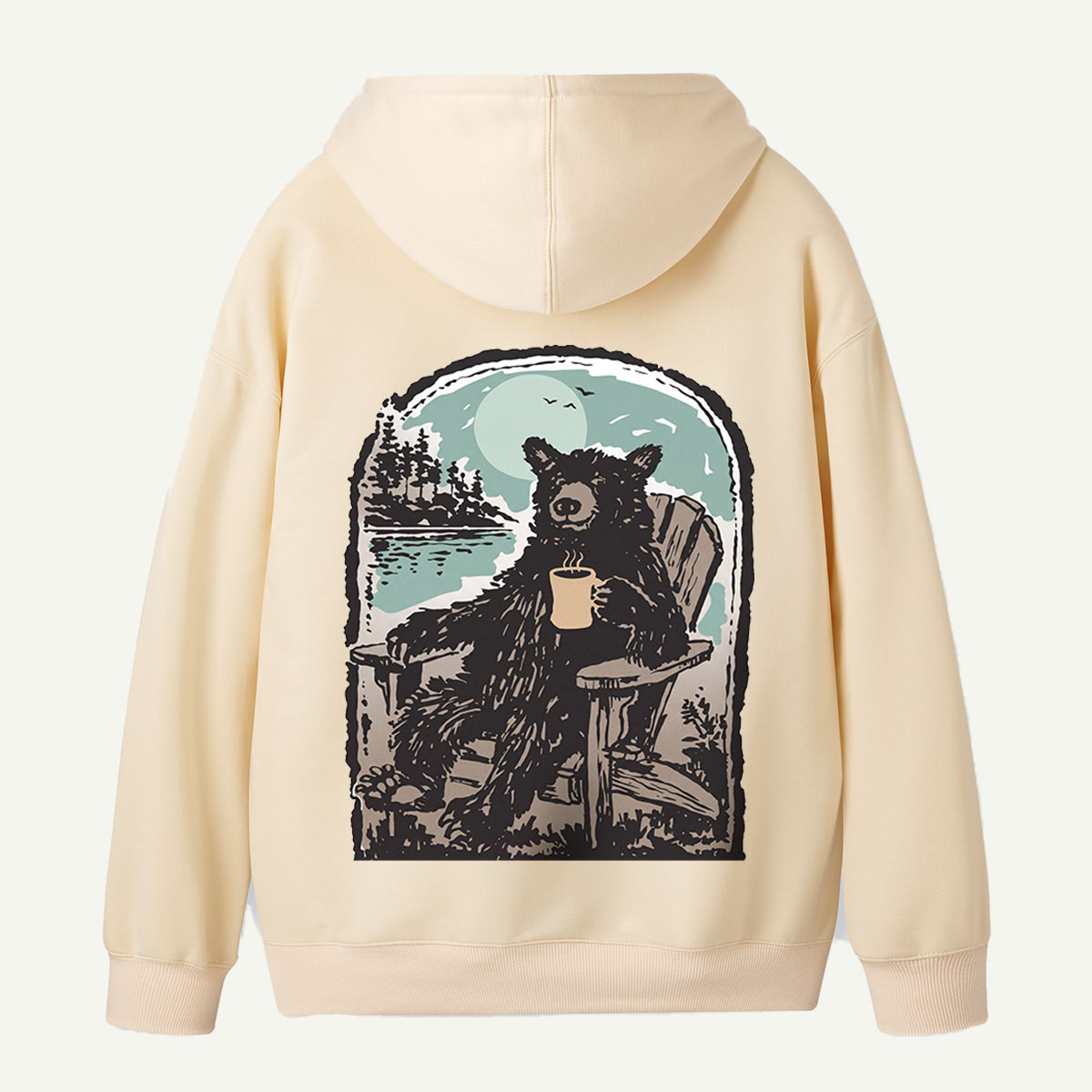 Relaxing Black Bear by the Lake Back Printed Hoodie